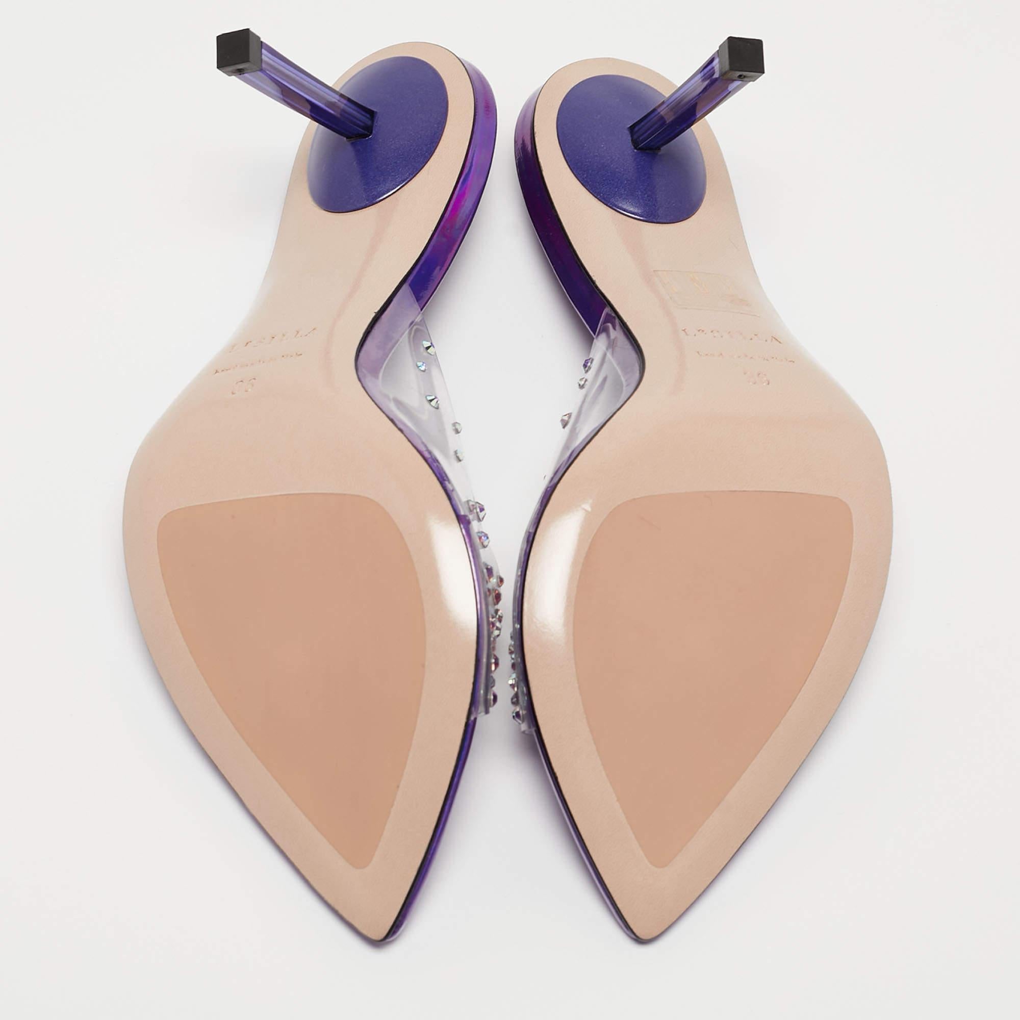 Le Silla Transparent/Purple Crystal Embellished PVC Slide Sandals Size 36 2