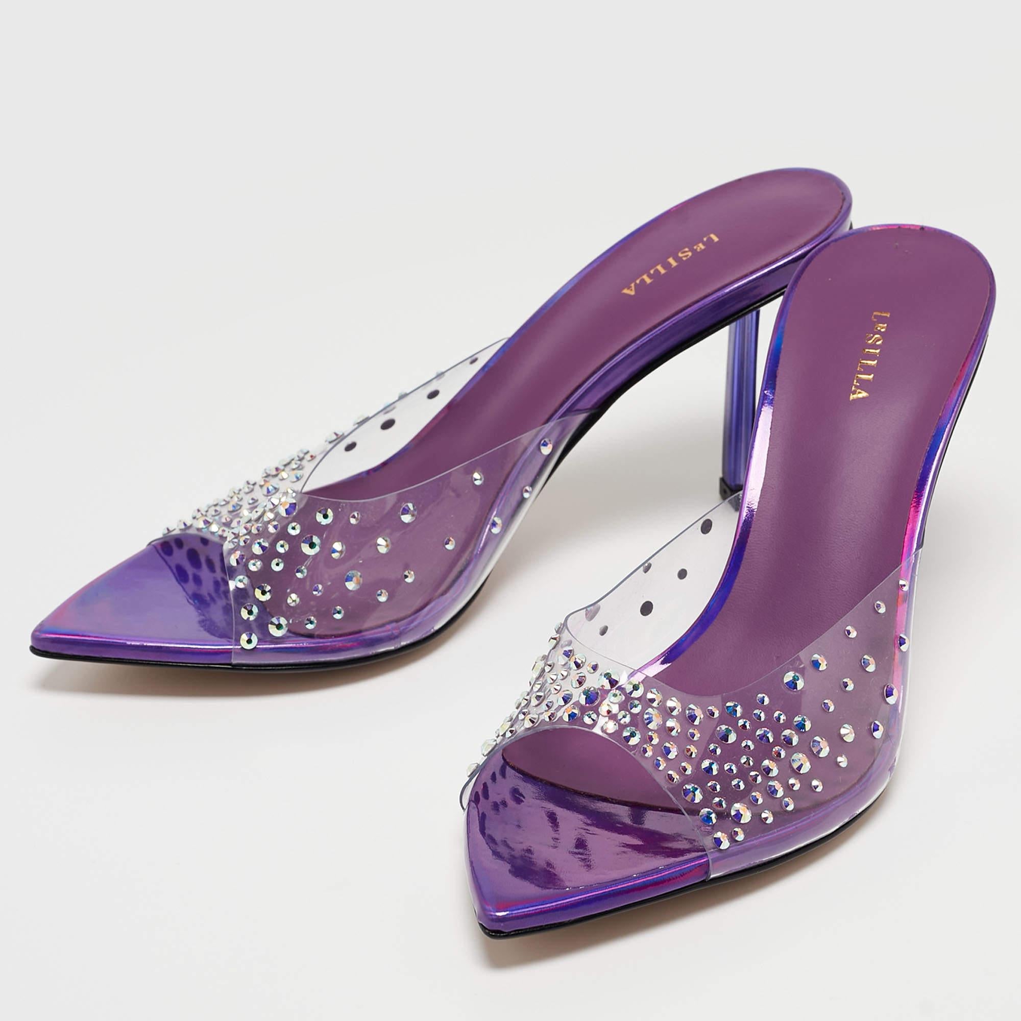 Le Silla Transparent/Purple Crystal Embellished PVC Slide Sandals Size 36 3