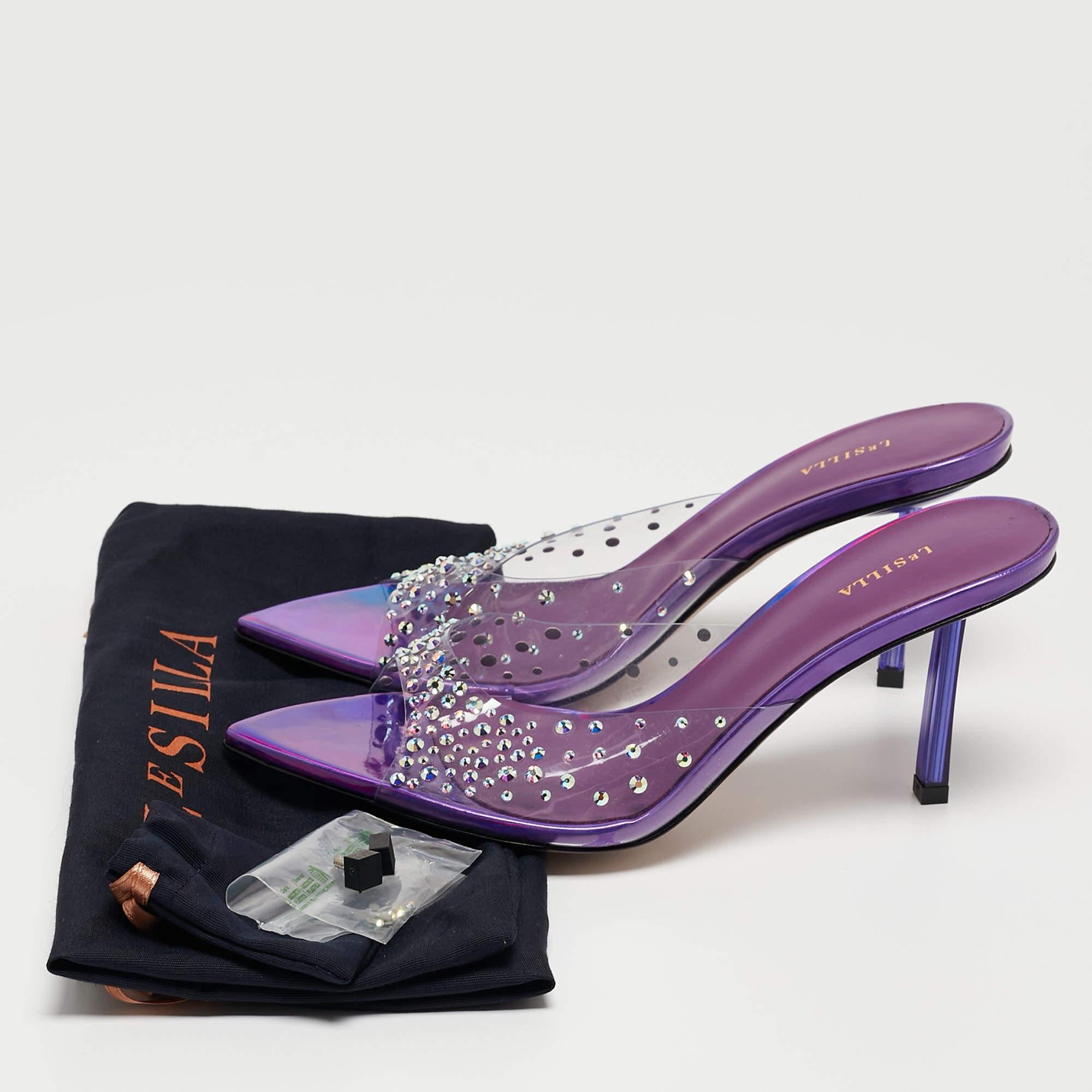 Le Silla Transparent/Purple Crystal Embellished PVC Slide Sandals Size 36 4