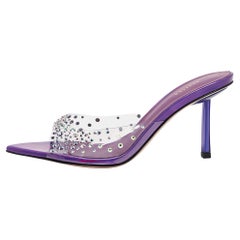 Le Silla Transparent/Purple Crystal Embellished PVC Slide Sandals Size 36