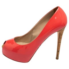 Le Silla Watermelon Pink Patent Leather Peep-Toe Platform Pumps Size 37.5