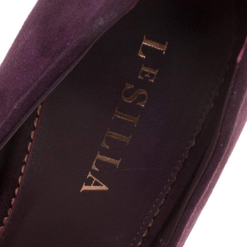 Women's Le Silla Wine Purple Suede Peep Toe Platform Pumps Size 40
