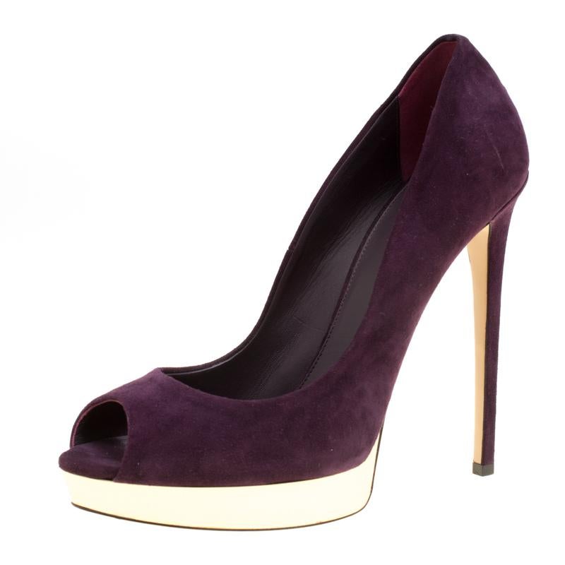 Le Silla Wine Purple Suede Peep Toe Platform Pumps Size 40