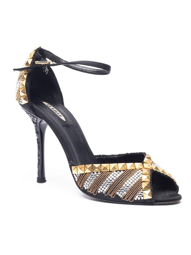 Le Silla Women's Black Embellished Ankle Strap Peep Toe Heels For Sale