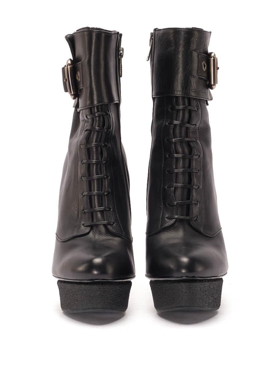 Le Silla Damen-Plateau-Stiefel aus schwarzem Leder mit Schnalle im Zustand „Hervorragend“ im Angebot in London, GB