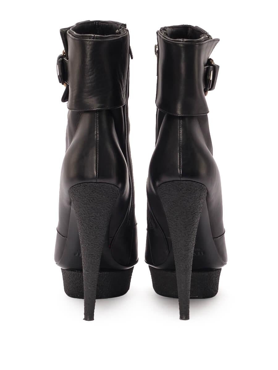 Le Silla Damen-Plateau-Stiefel aus schwarzem Leder mit Schnalle im Angebot 1