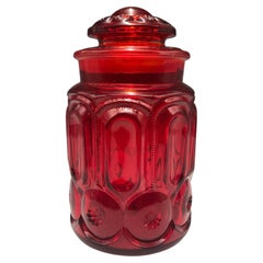 L.E. Smith Red Amberina Star and Moon Glass Jar with Lid