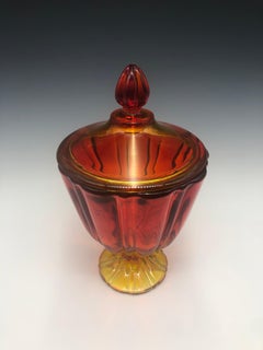 Large Vintage 1960s L.E. Smith Amberina Glass Compote Candy Dish