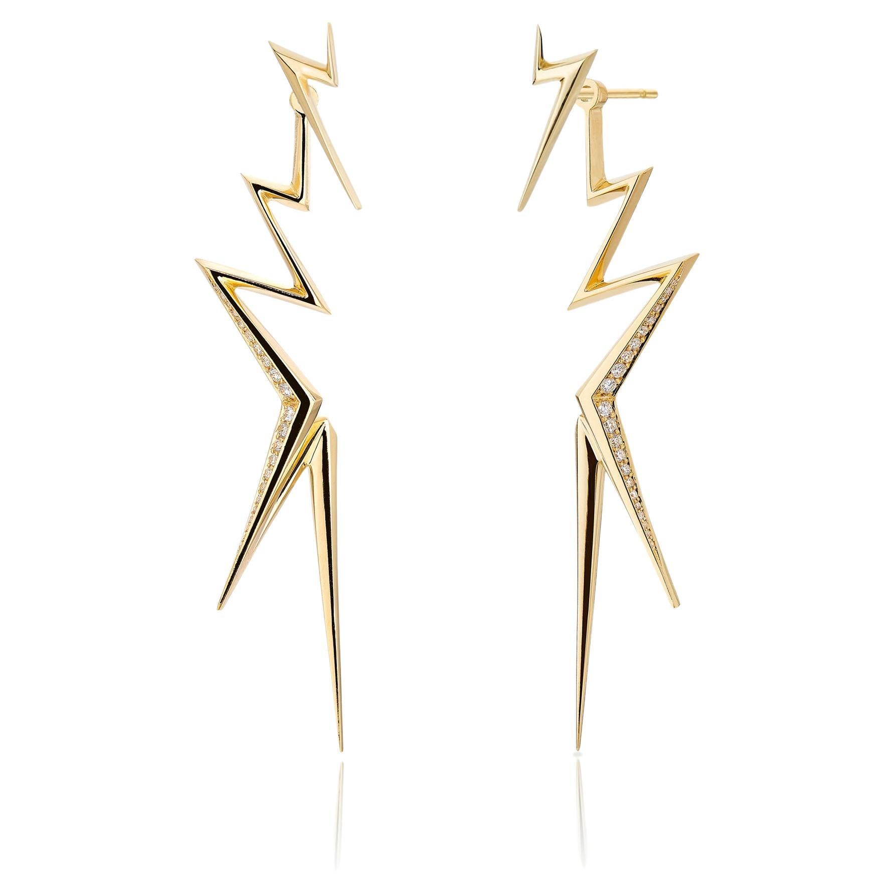 Le Ster Pendientes largos modernos con pavé de diamantes 18K amarillo  oro en venta