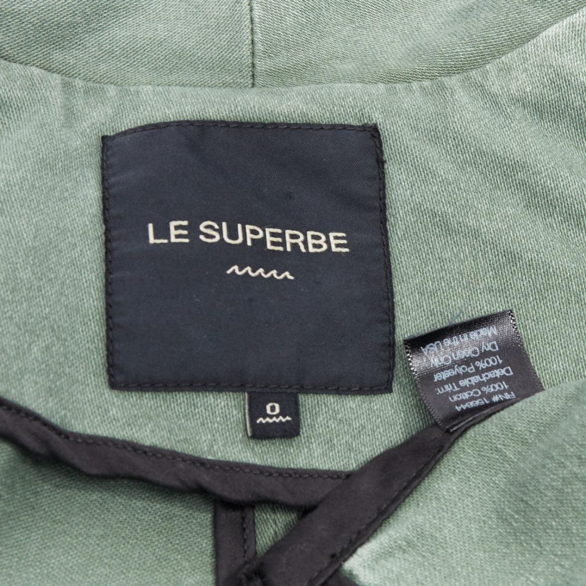 LE SUPERBE cappotto verde in cotone lavato e nero con orlo in tulle e cintura da annodare US0 XS in vendita 4