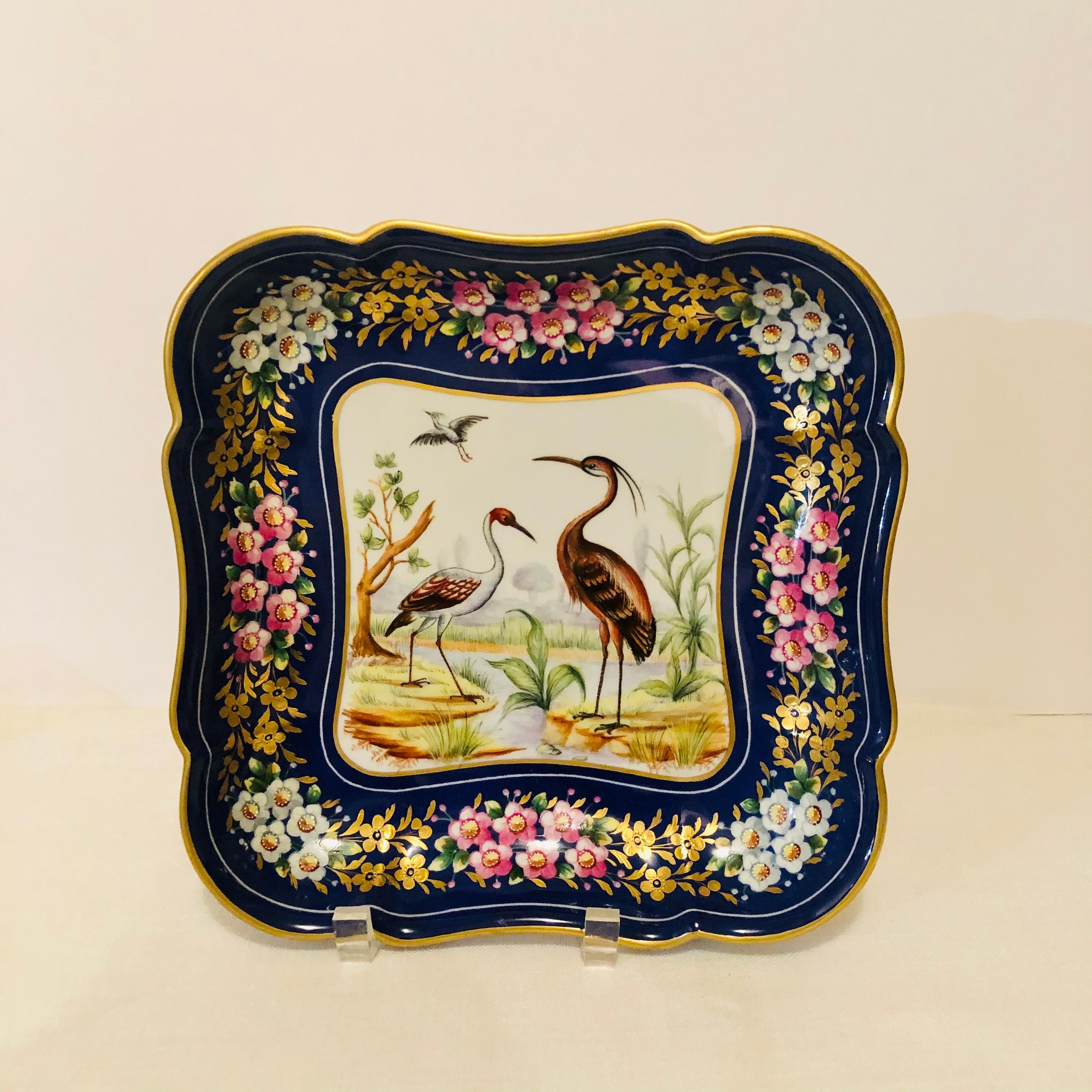 Le Tallec Blue Bowl Painted with Exotic Birds with Painted & Gold Flower Border 2