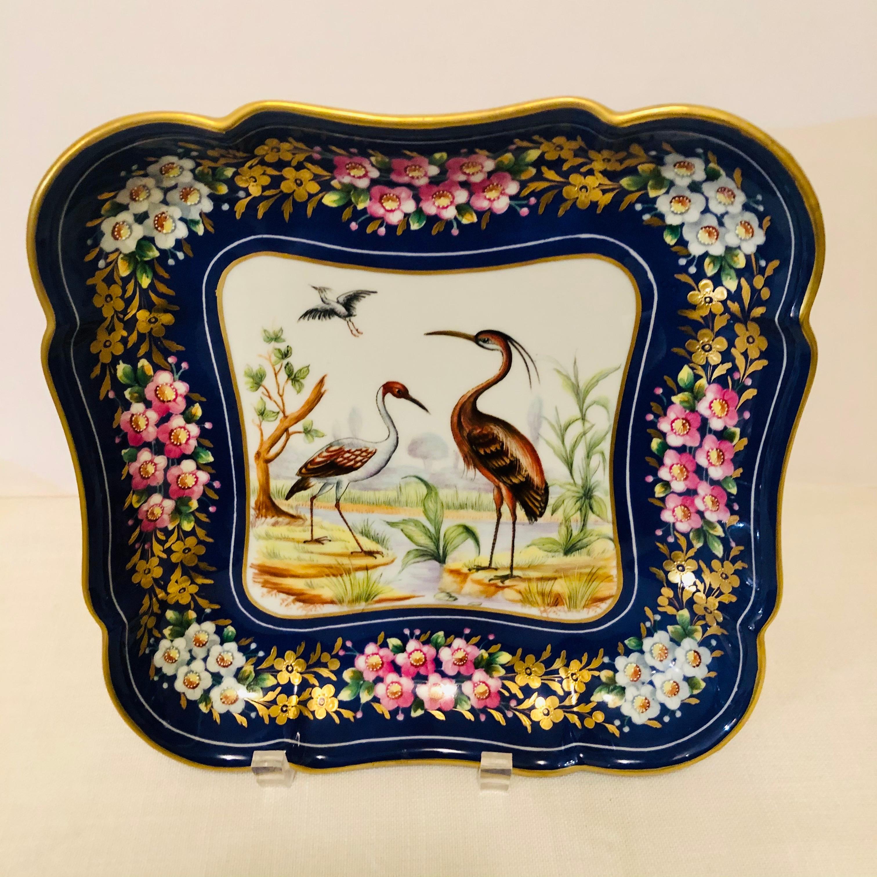 Le Tallec Blue Bowl Painted with Exotic Birds with Painted & Gold Flower Border 3