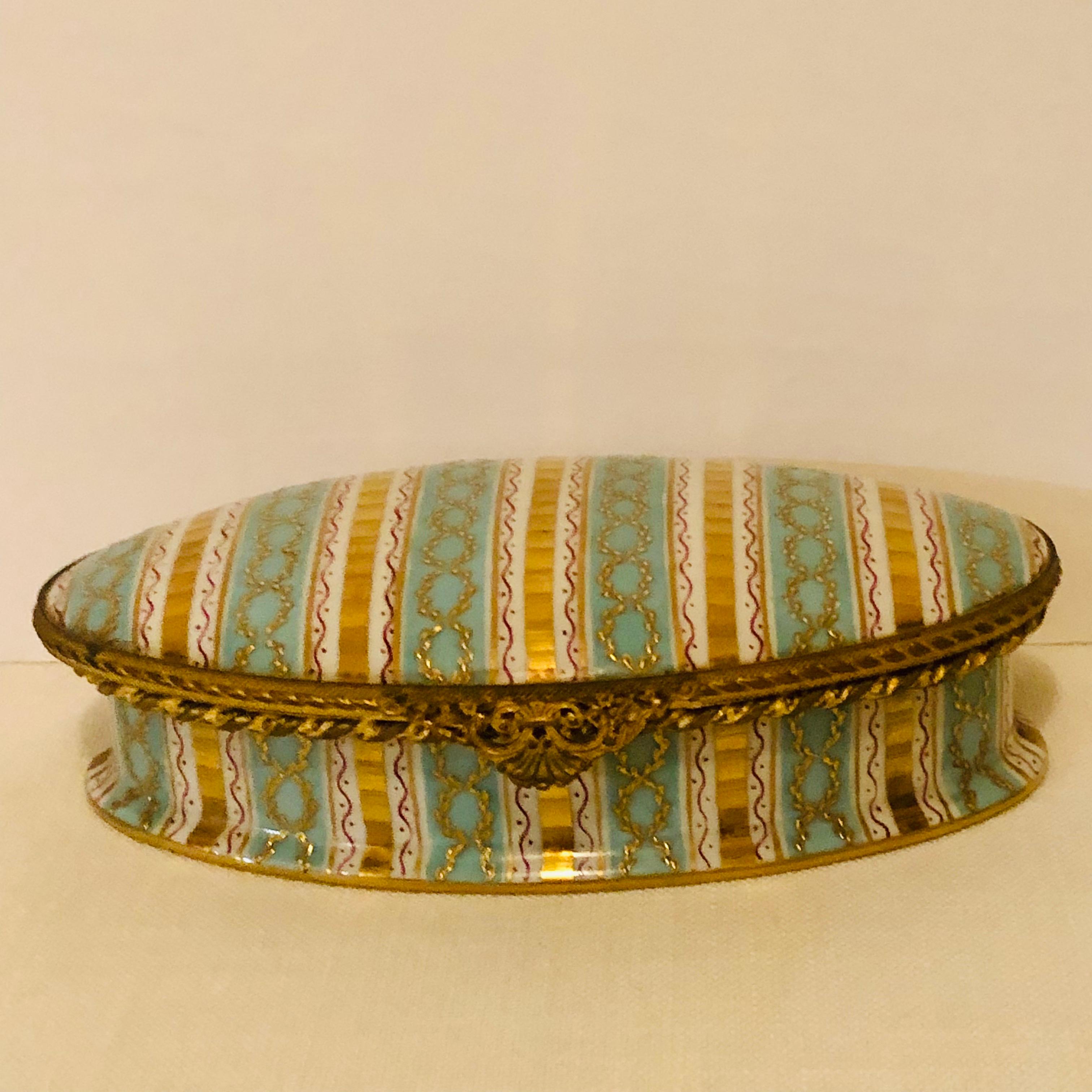 Le Tallec Box with Aqua and Gold Stripes and Raised Gold Circular Decoration 1