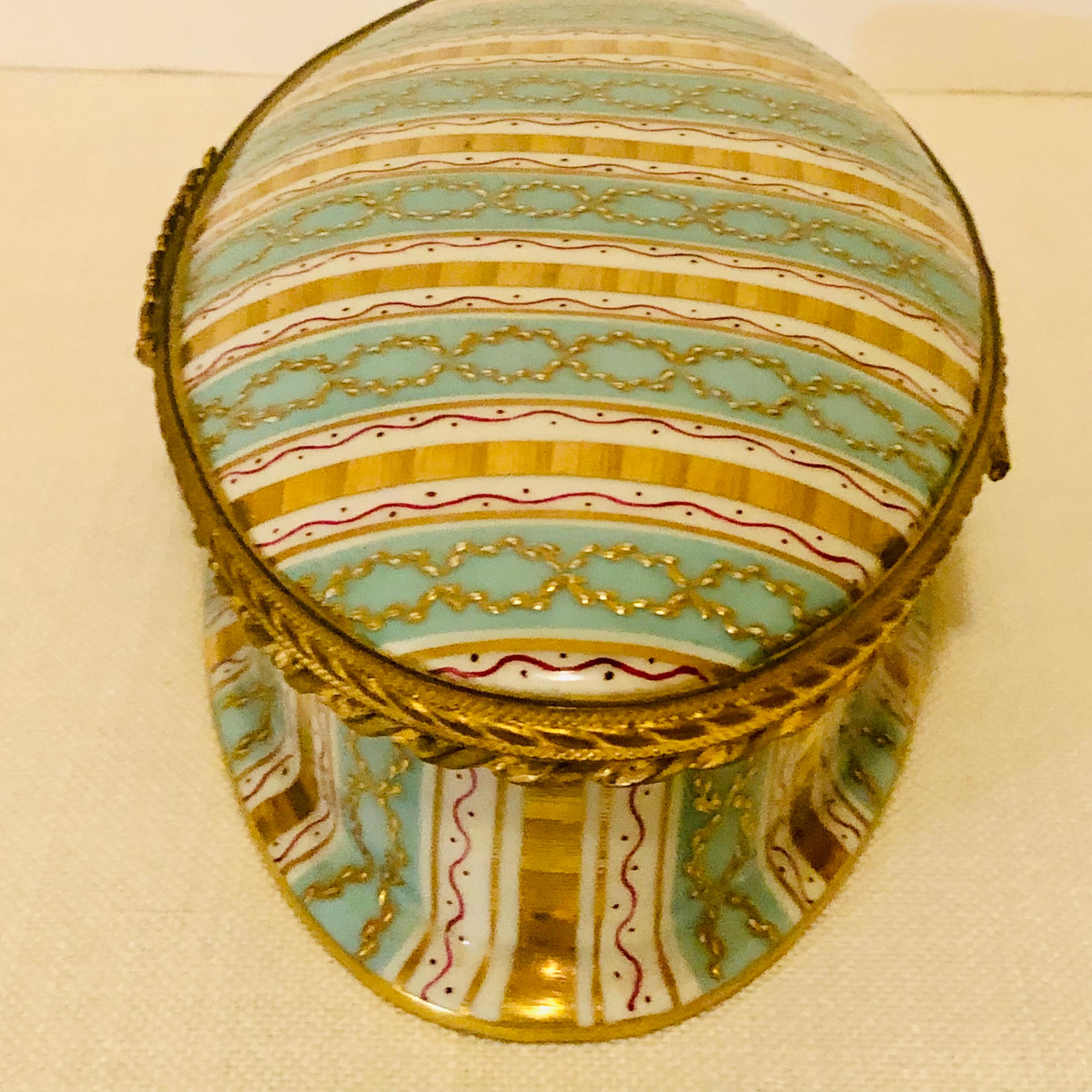Le Tallec Box with Aqua and Gold Stripes and Raised Gold Circular Decoration 2