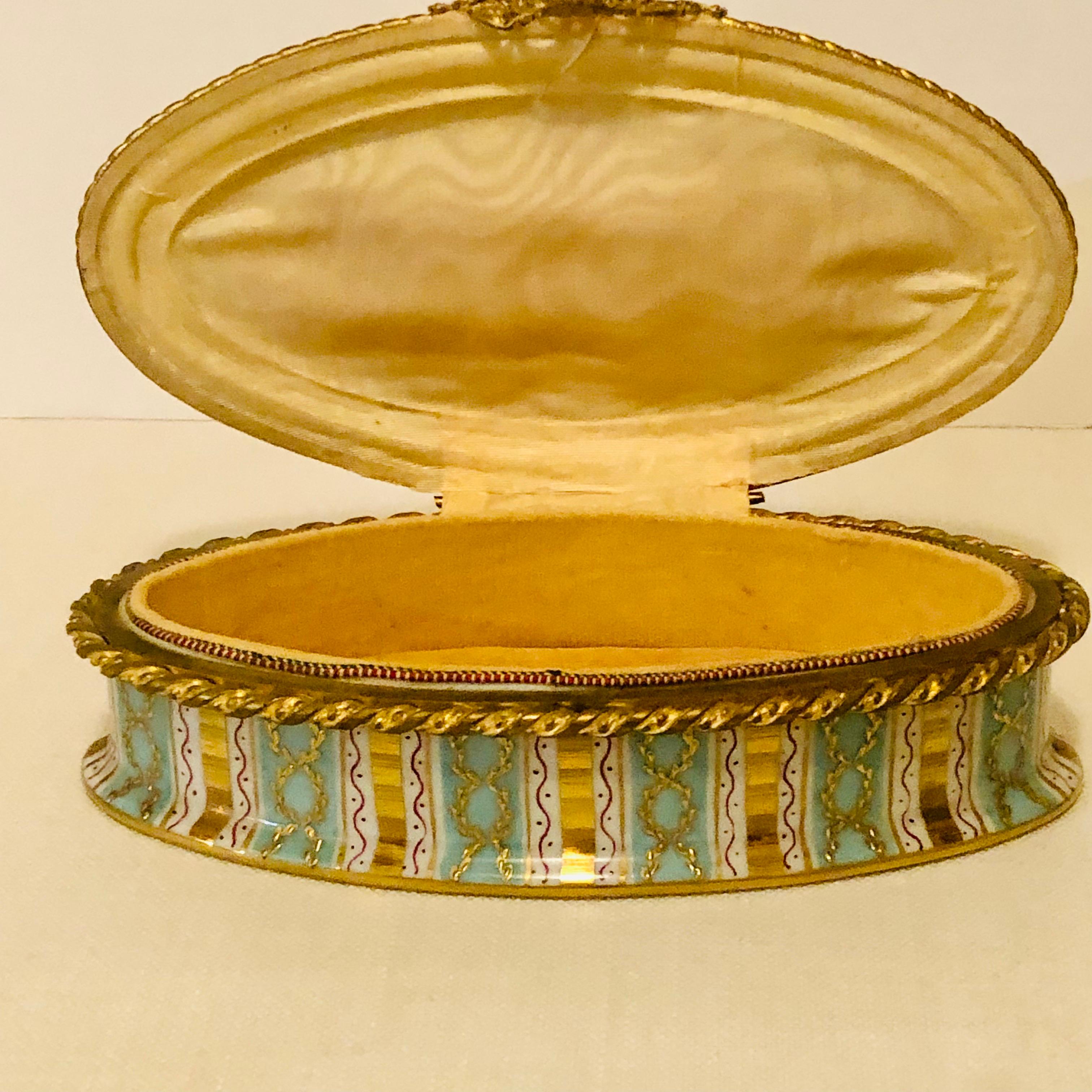 Le Tallec Box with Aqua and Gold Stripes and Raised Gold Circular Decoration 3