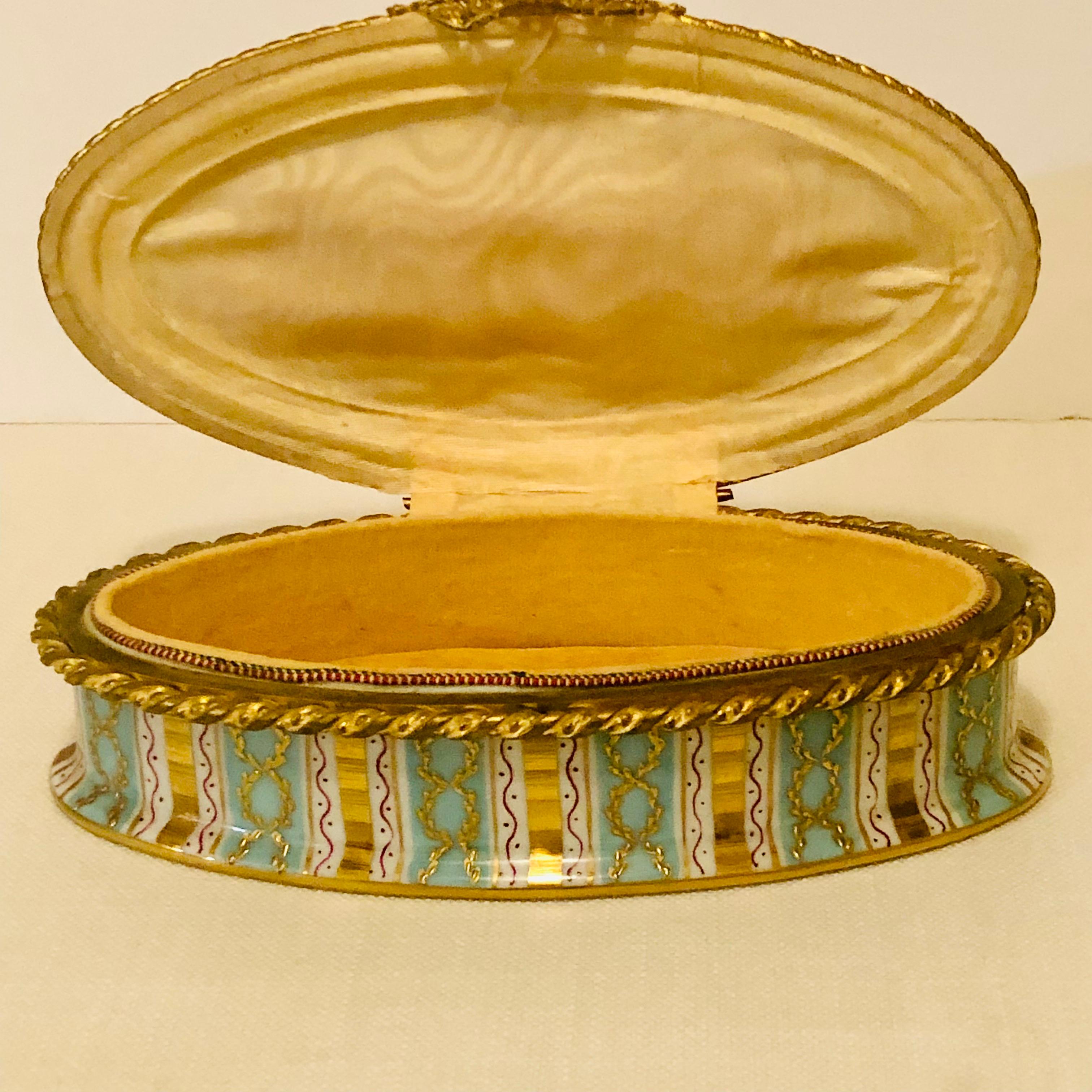 Le Tallec Box with Aqua and Gold Stripes and Raised Gold Circular Decoration 4