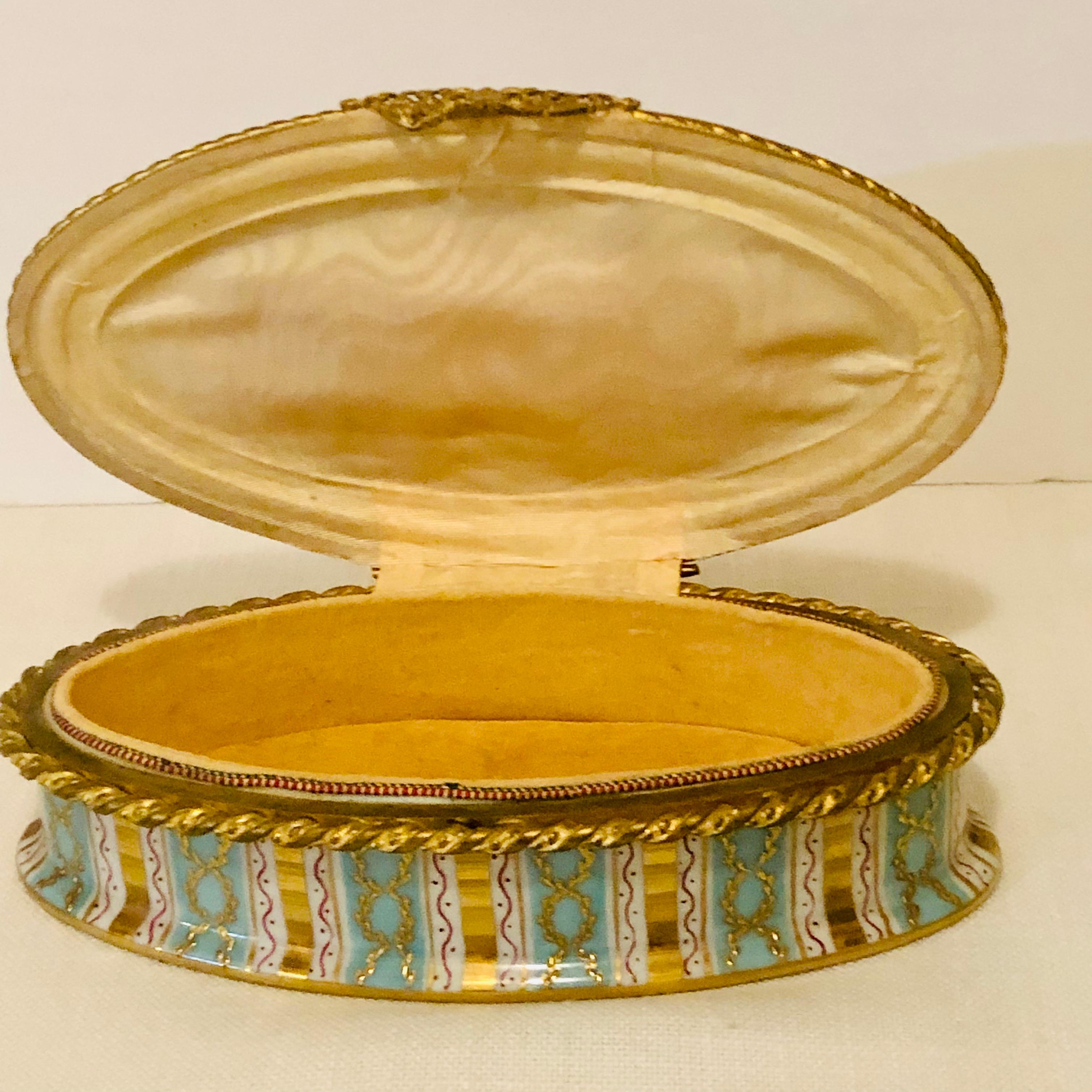 Le Tallec Box with Aqua and Gold Stripes and Raised Gold Circular Decoration 5