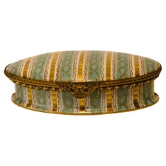 Le Tallec Box with Aqua and Gold Stripes and Raised Gold Circular Decoration