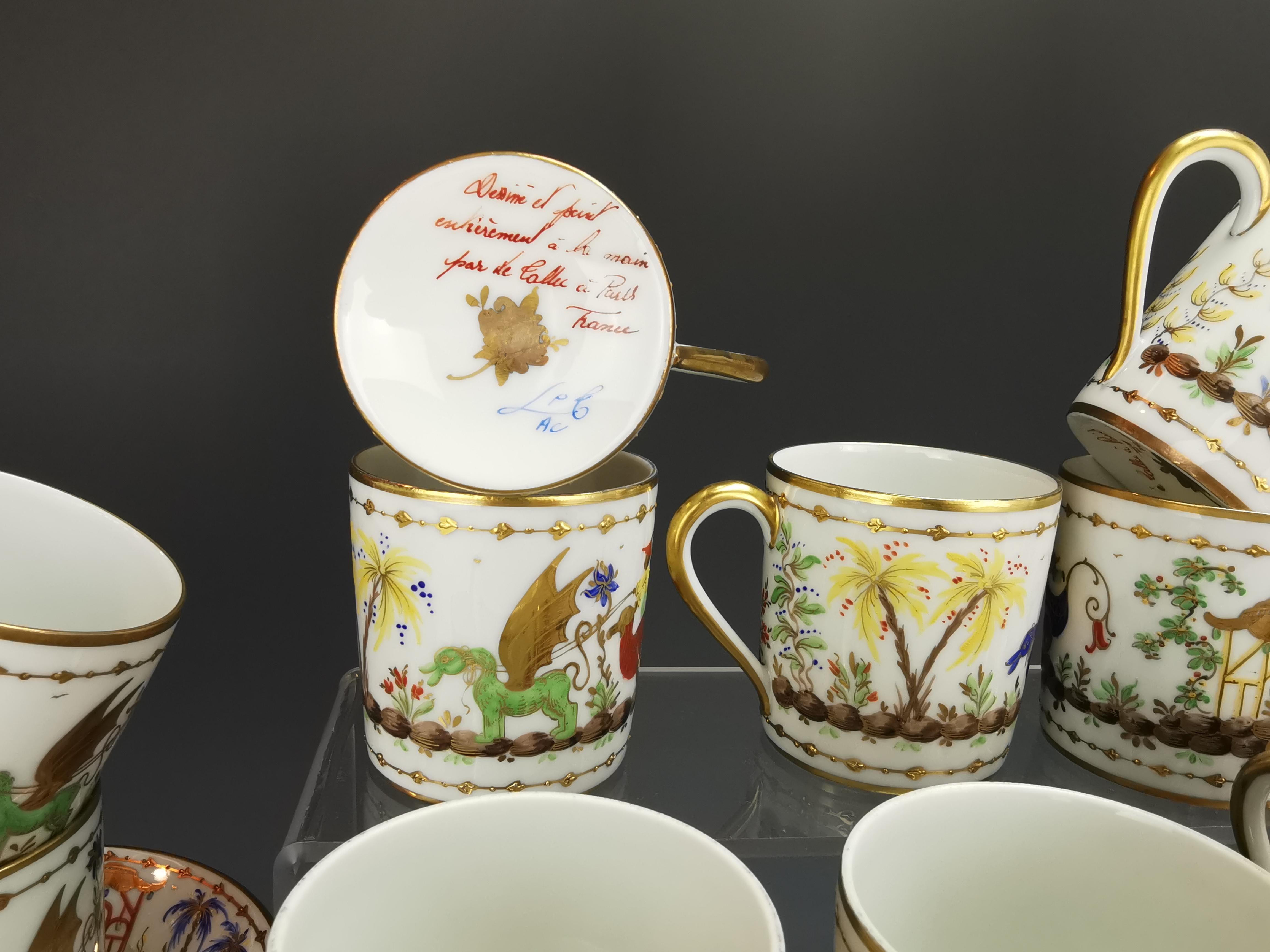 Chinoiserie LE TALLEC - Chinese Circus -22 demitasse cups and saucers -Tiffany & Co. pattern