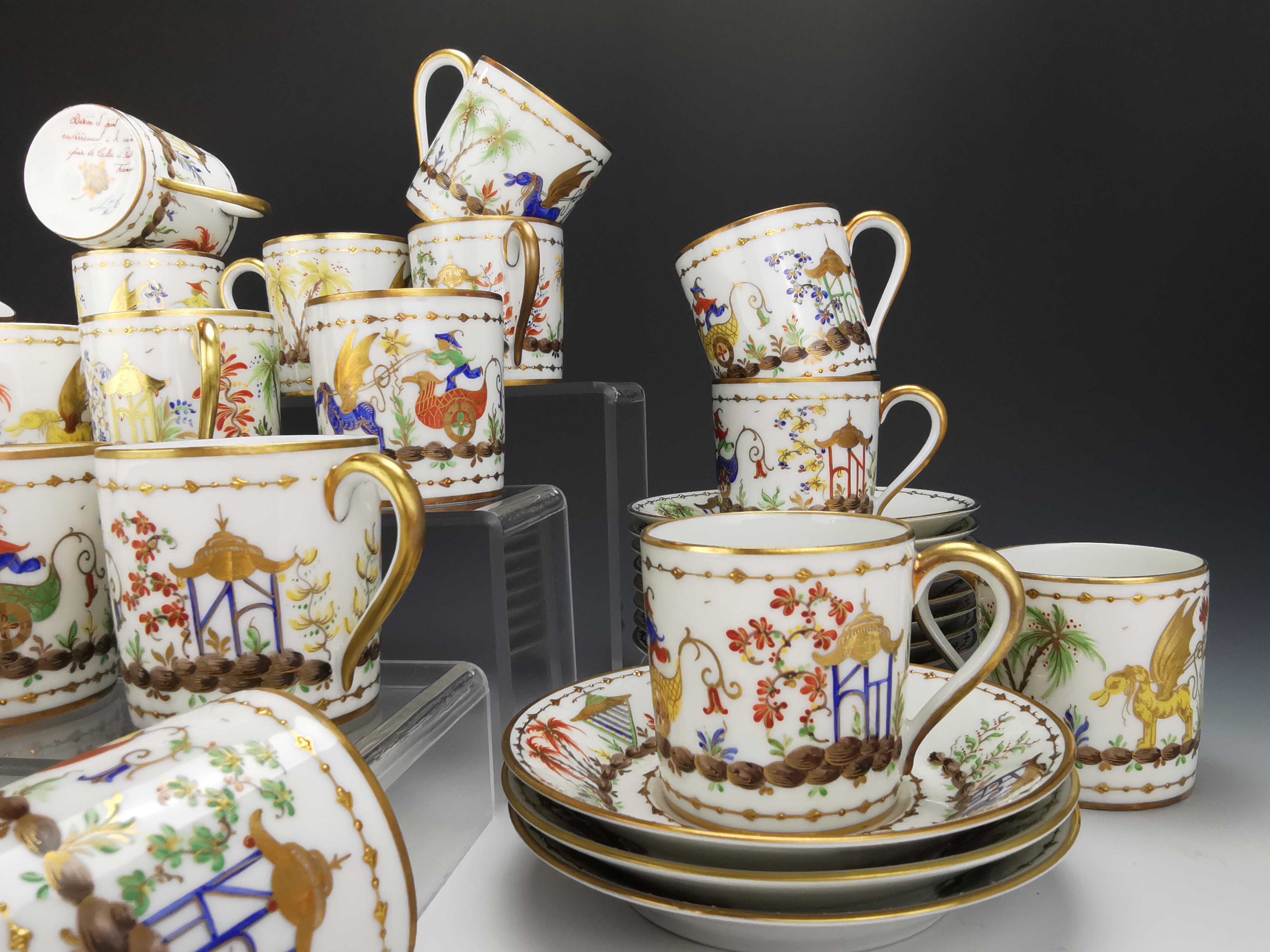 French LE TALLEC - Chinese Circus -22 demitasse cups and saucers -Tiffany & Co. pattern