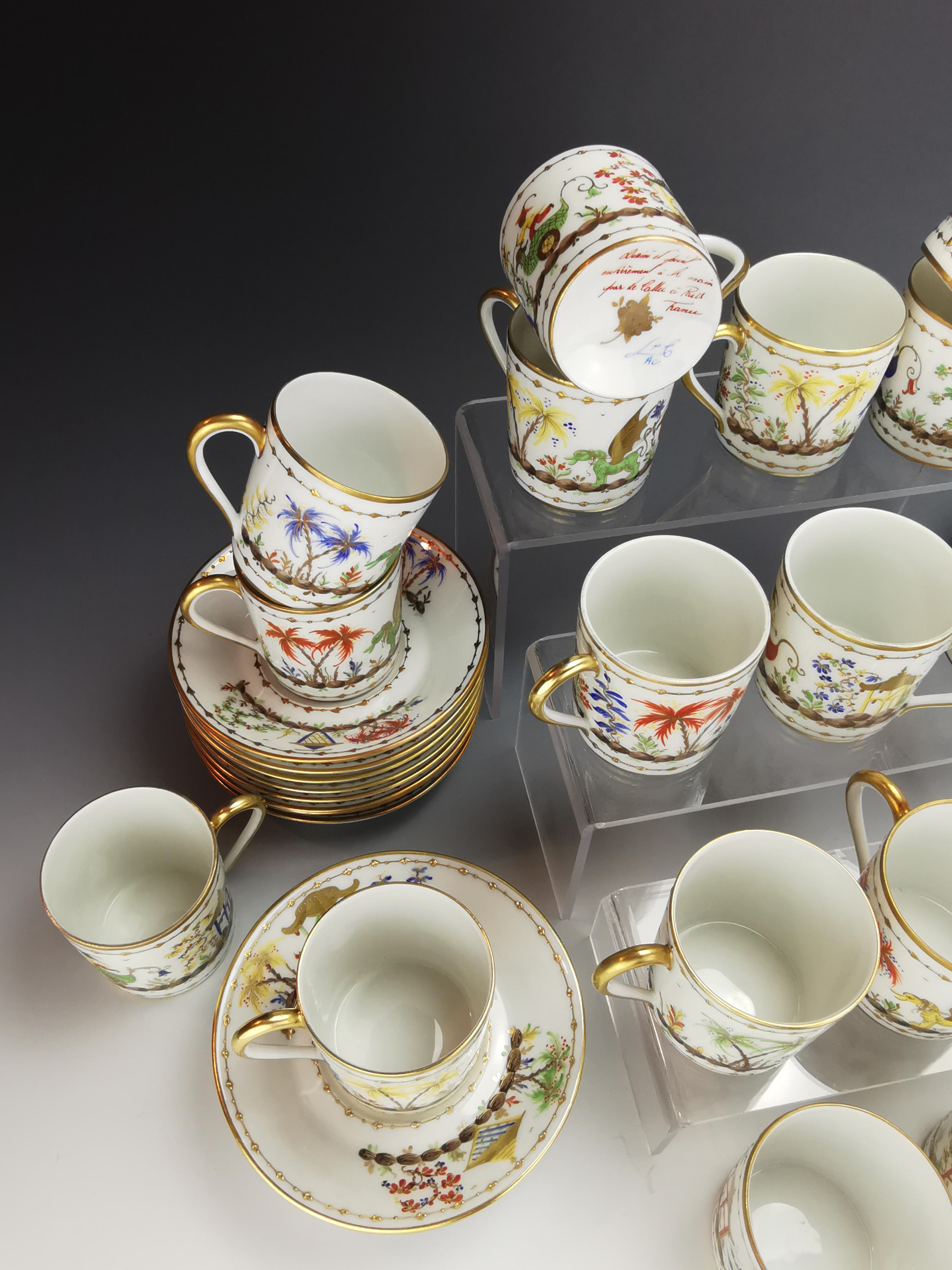 LE TALLEC - Chinese Circus -22 demitasse cups and saucers -Tiffany & Co. pattern In Good Condition In LYON, FR