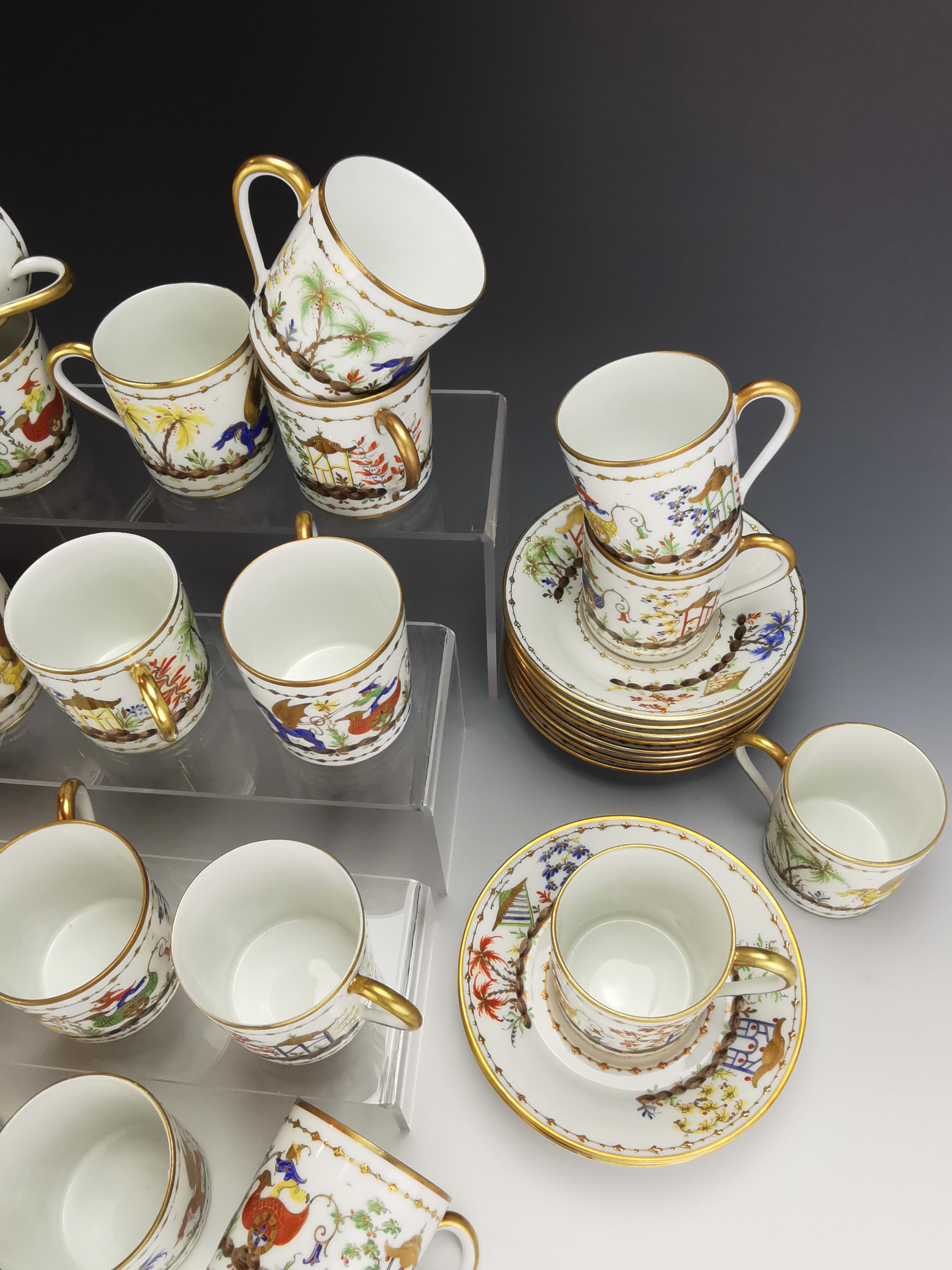 Late 20th Century LE TALLEC - Chinese Circus -22 demitasse cups and saucers -Tiffany & Co. pattern