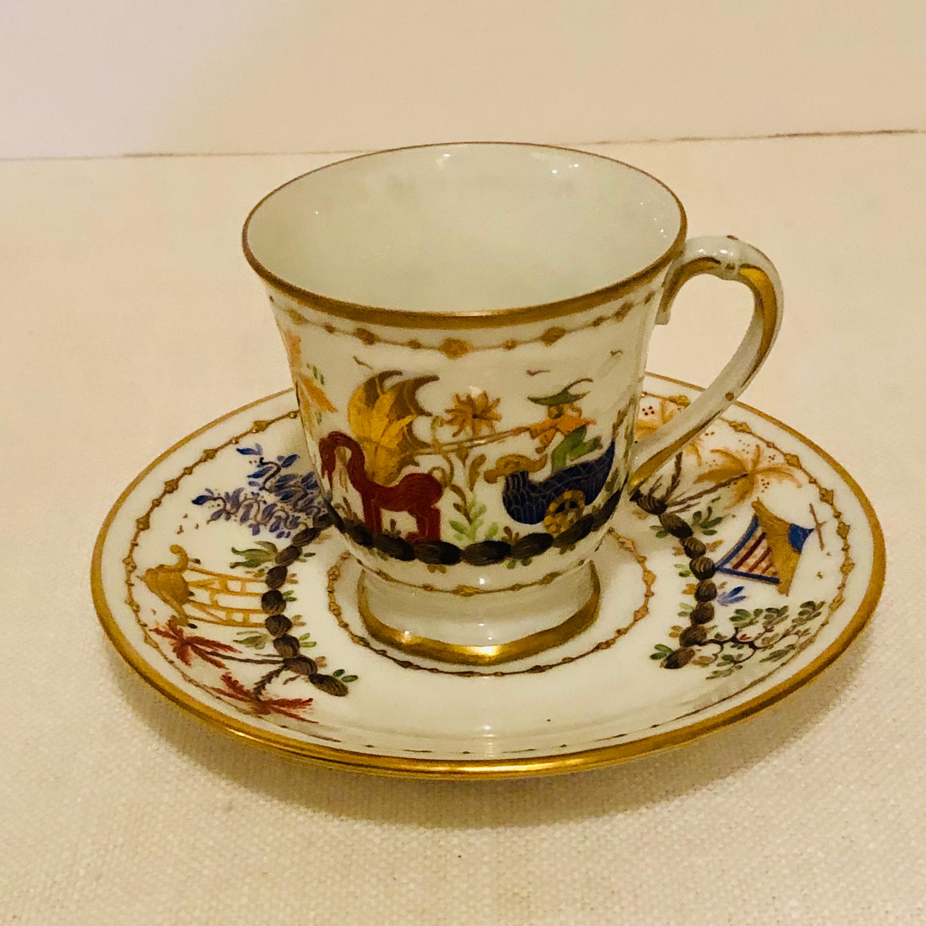 French Le Tallec Demitasse Cup and Saucer in the Cirque Chinois Pattern