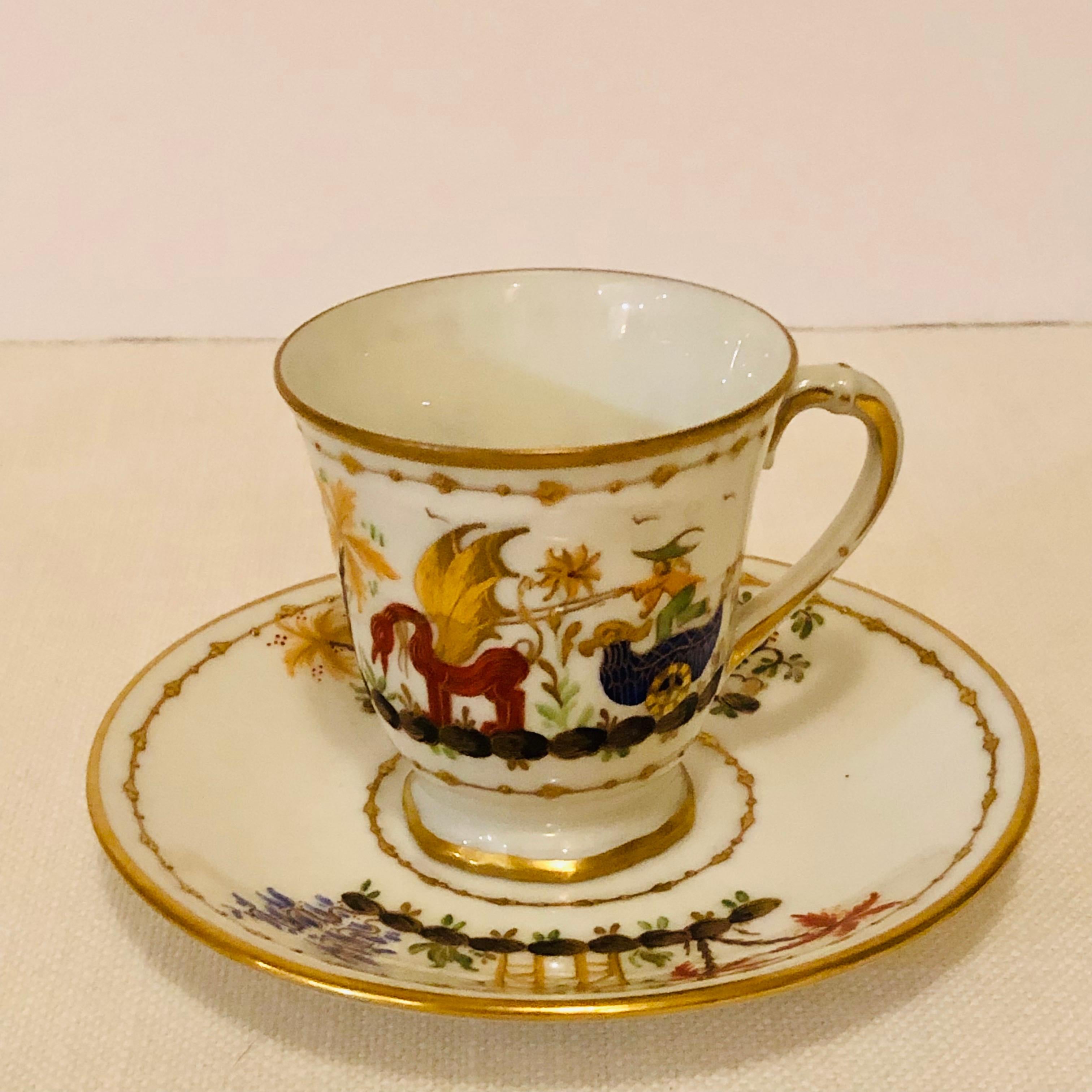 Hand-Painted Le Tallec Demitasse Cup and Saucer in the Cirque Chinois Pattern