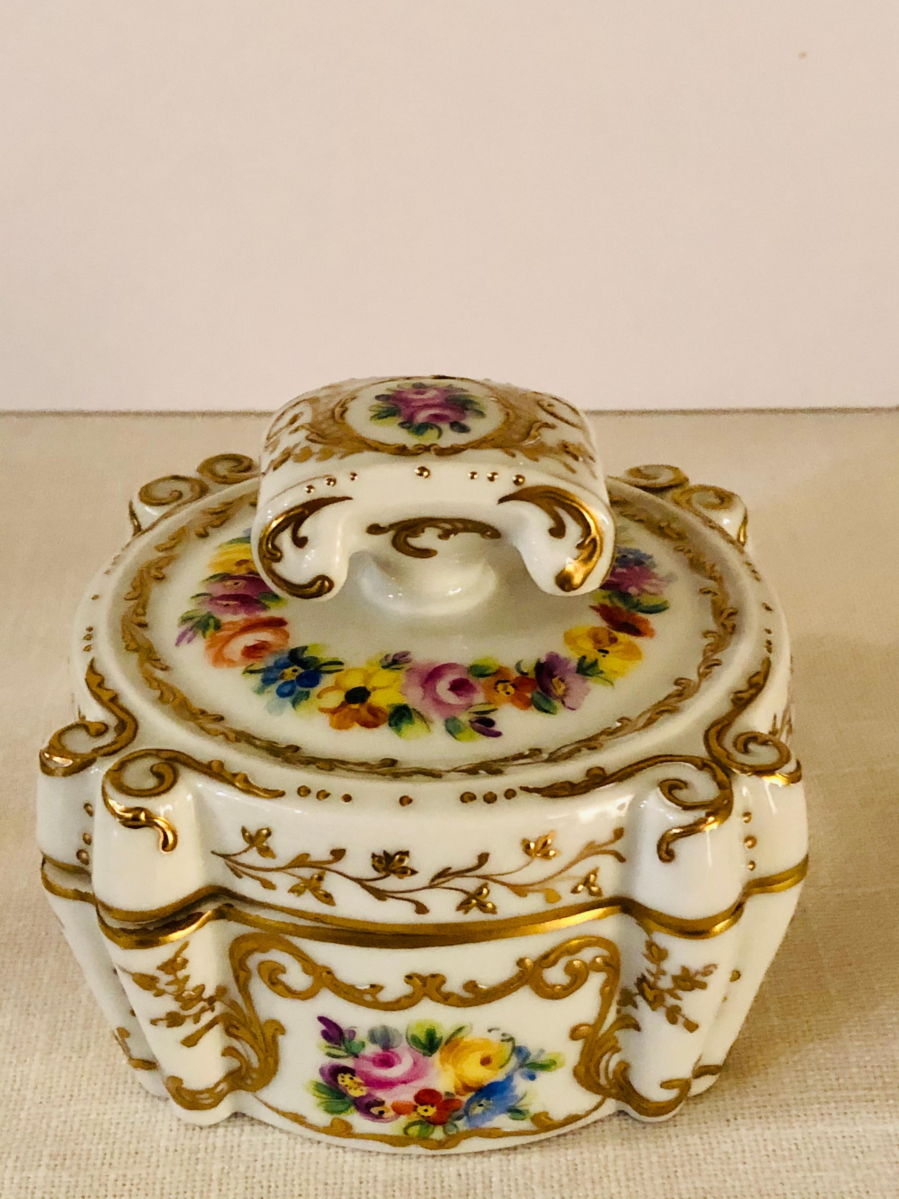 Le Tallec Dresser Box Painted with 4 Bouquets & Embellished with Raised Gilding 3