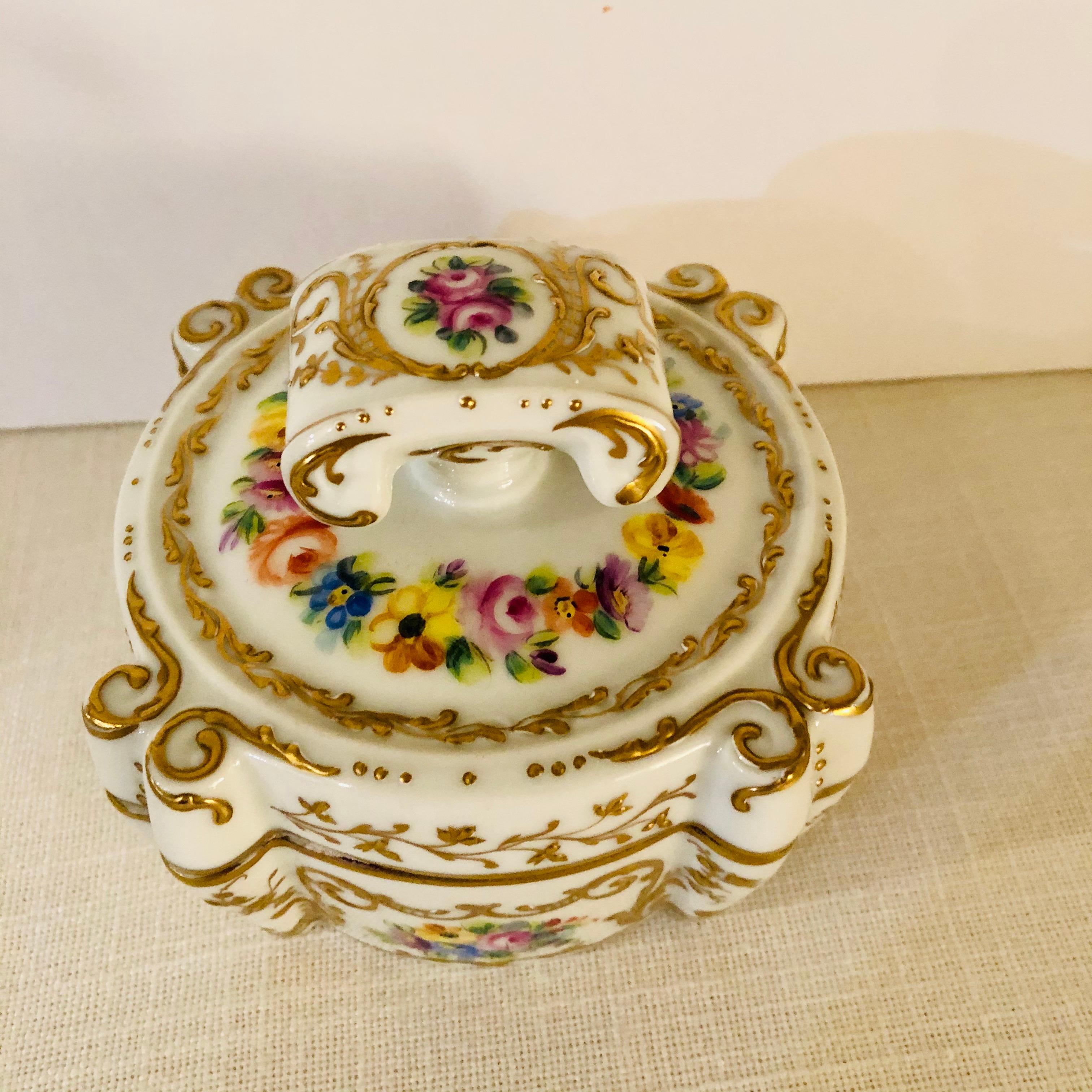 Rococo Le Tallec Dresser Box Painted with 4 Bouquets & Embellished with Raised Gilding