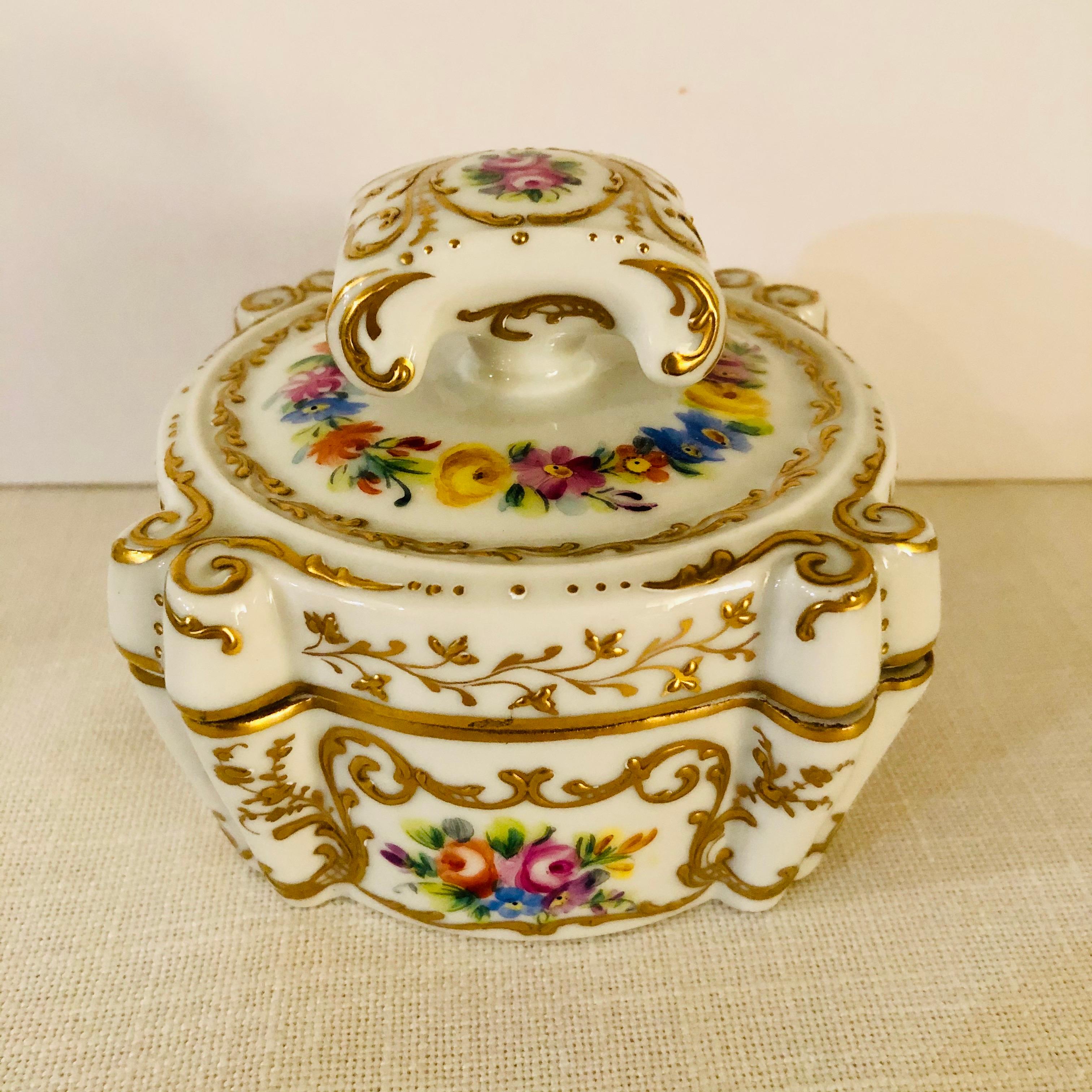 French Le Tallec Dresser Box Painted with 4 Bouquets & Embellished with Raised Gilding