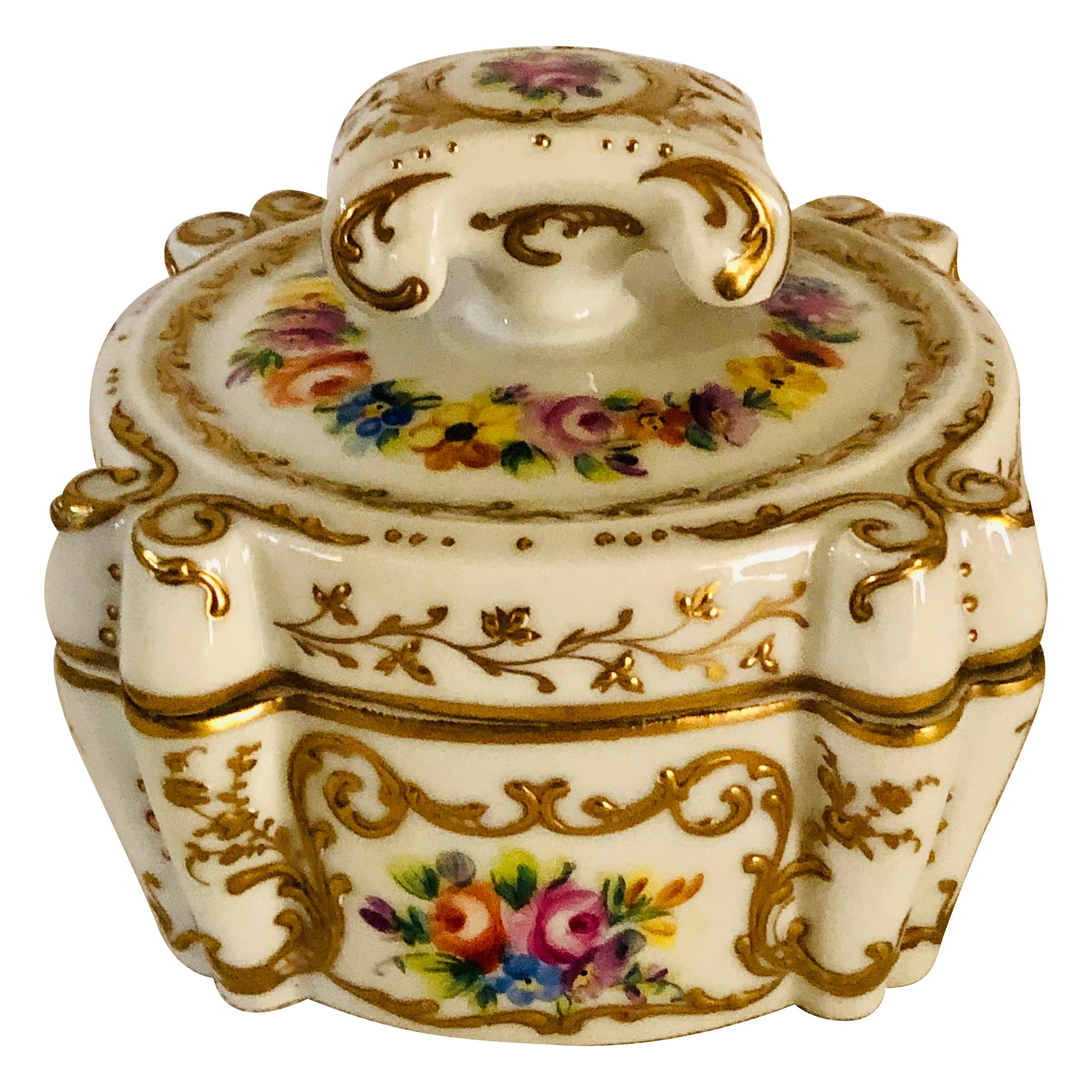 Le Tallec Dresser Box Painted with 4 Bouquets & Embellished with Raised Gilding