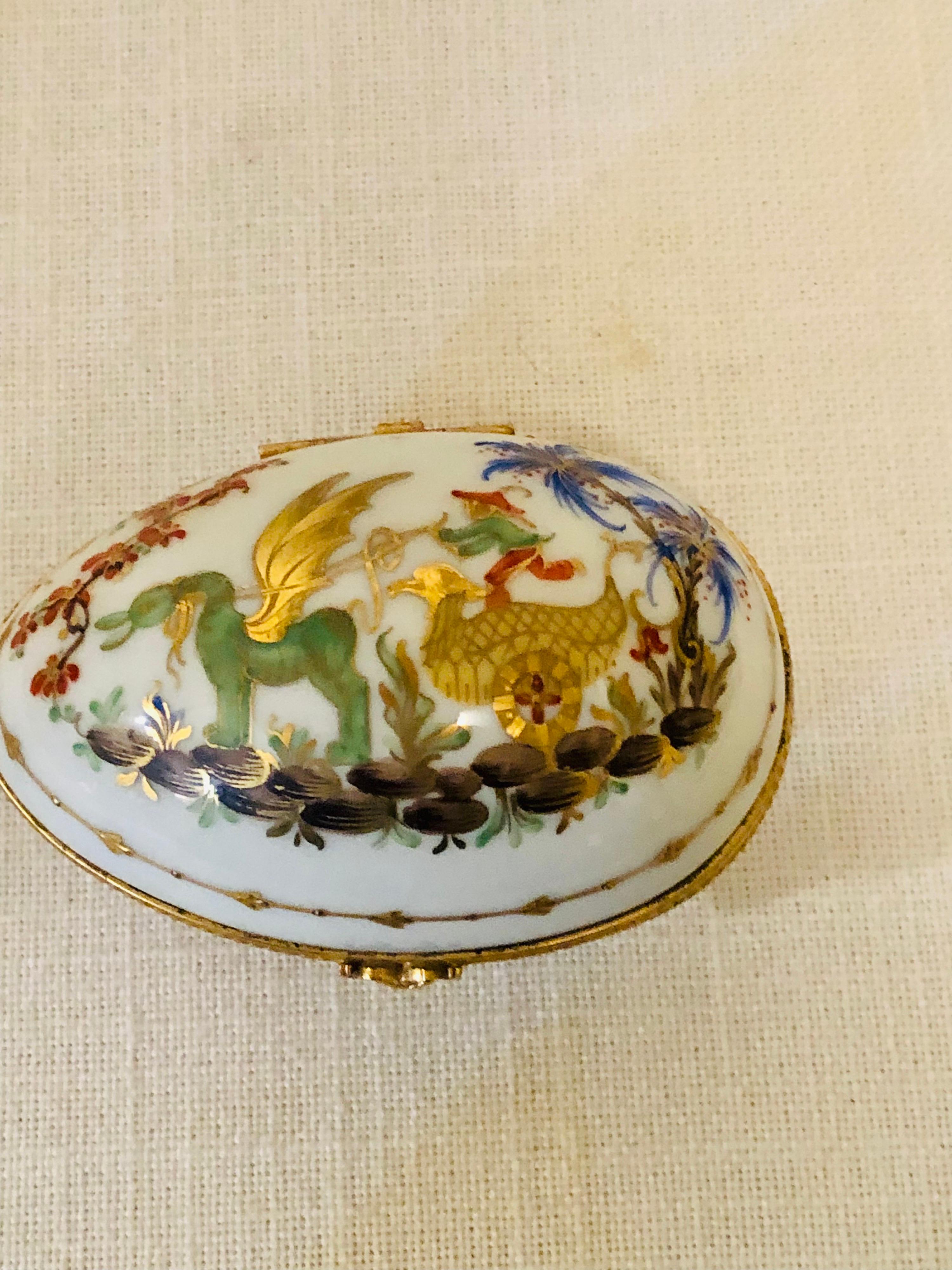 French Le Tallec Egg Shaped Box in the Wonderful Cirque Chinois Chinoiserie Pattern