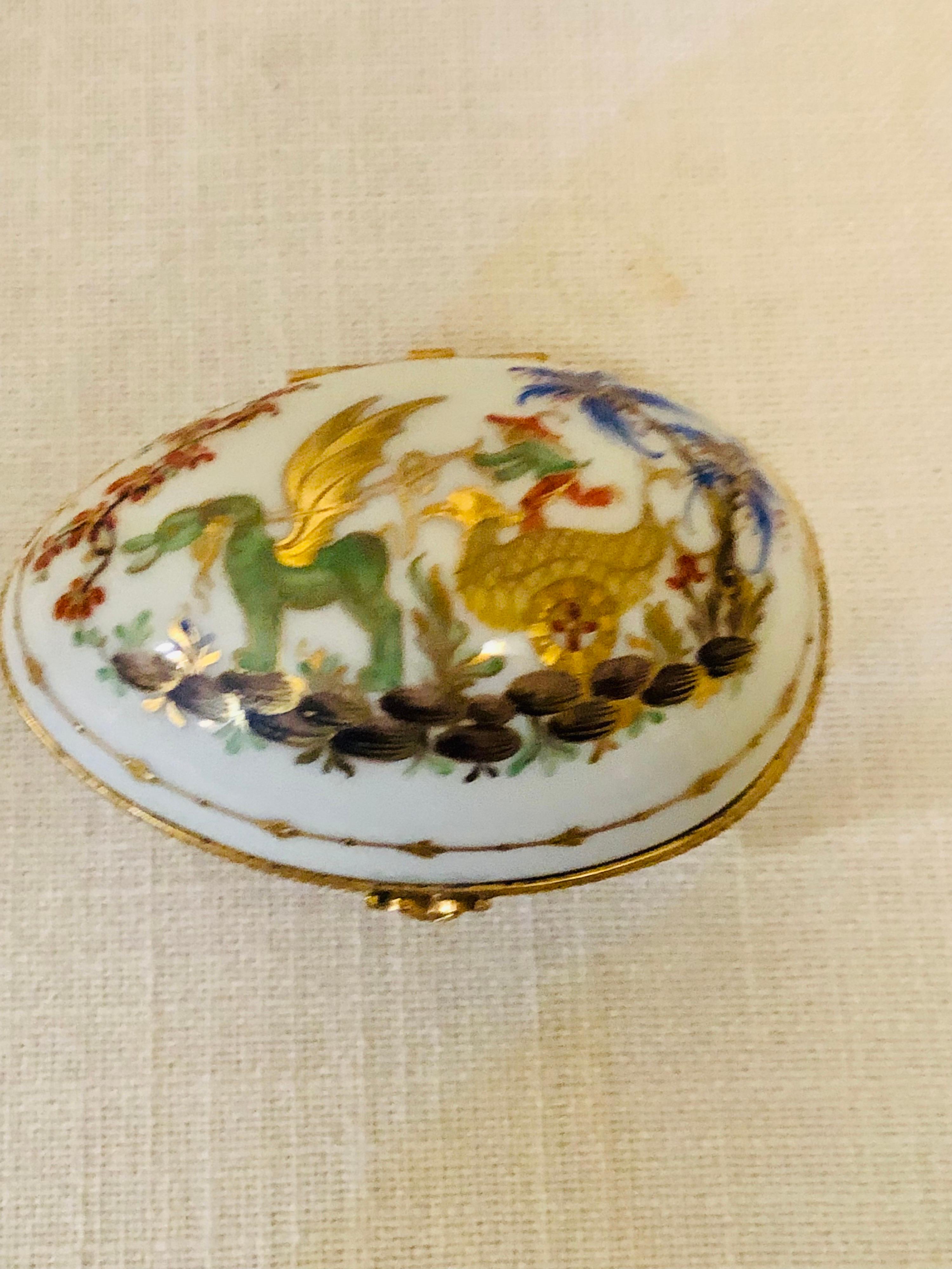 Hand-Painted Le Tallec Egg Shaped Box in the Wonderful Cirque Chinois Chinoiserie Pattern