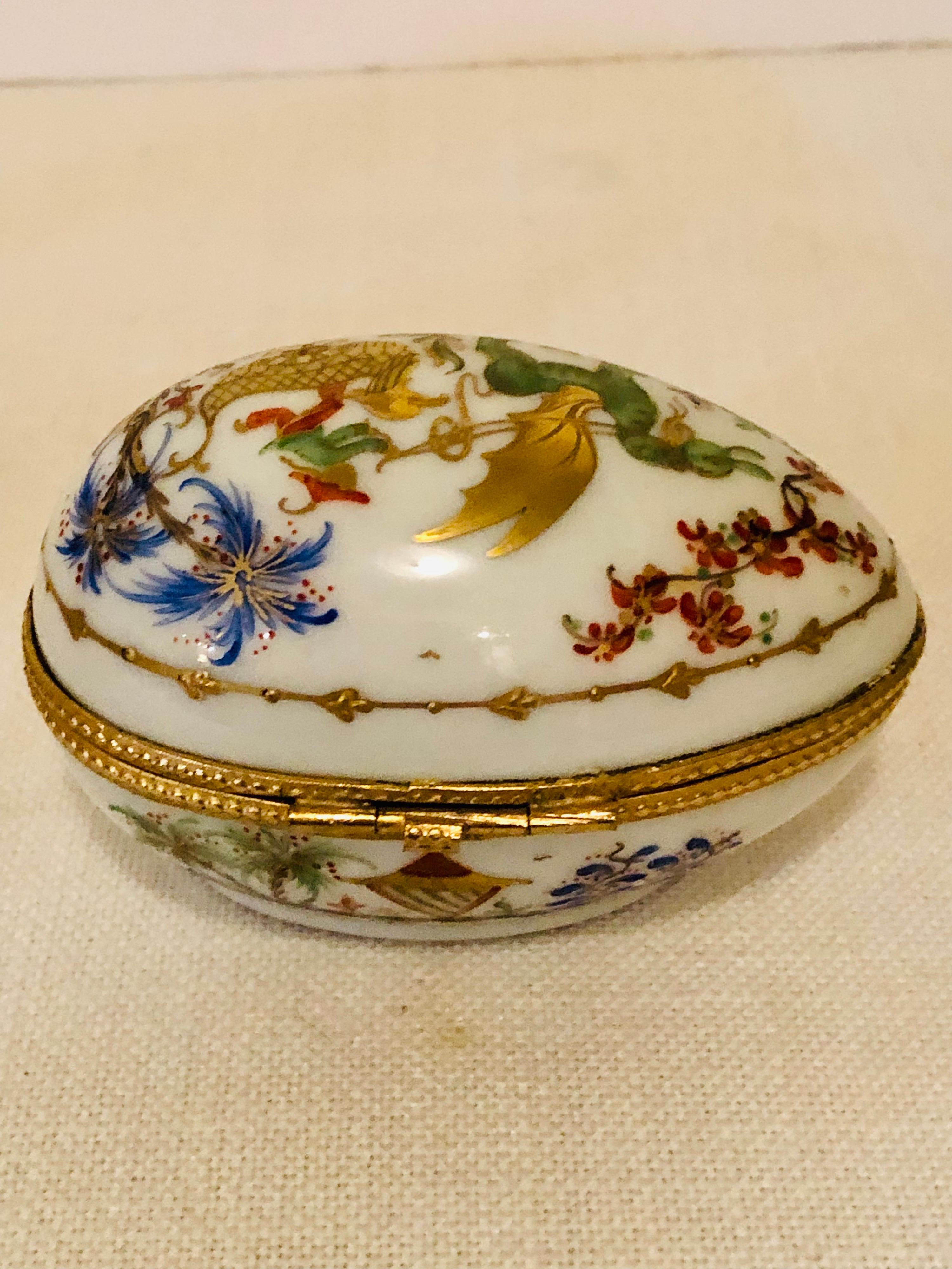 Late 20th Century Le Tallec Egg Shaped Box in the Wonderful Cirque Chinois Chinoiserie Pattern