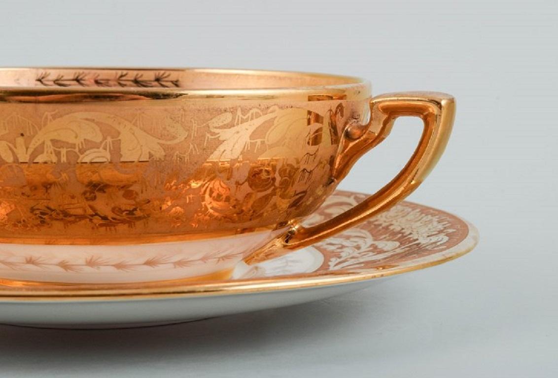 Mid-20th Century Le Tallec, France, Two Pairs of Bouillon Cups with Saucers and Two Plates For Sale