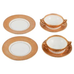 Le Tallec, France, Two Pairs of Bouillon Cups with Saucers and Two Plates