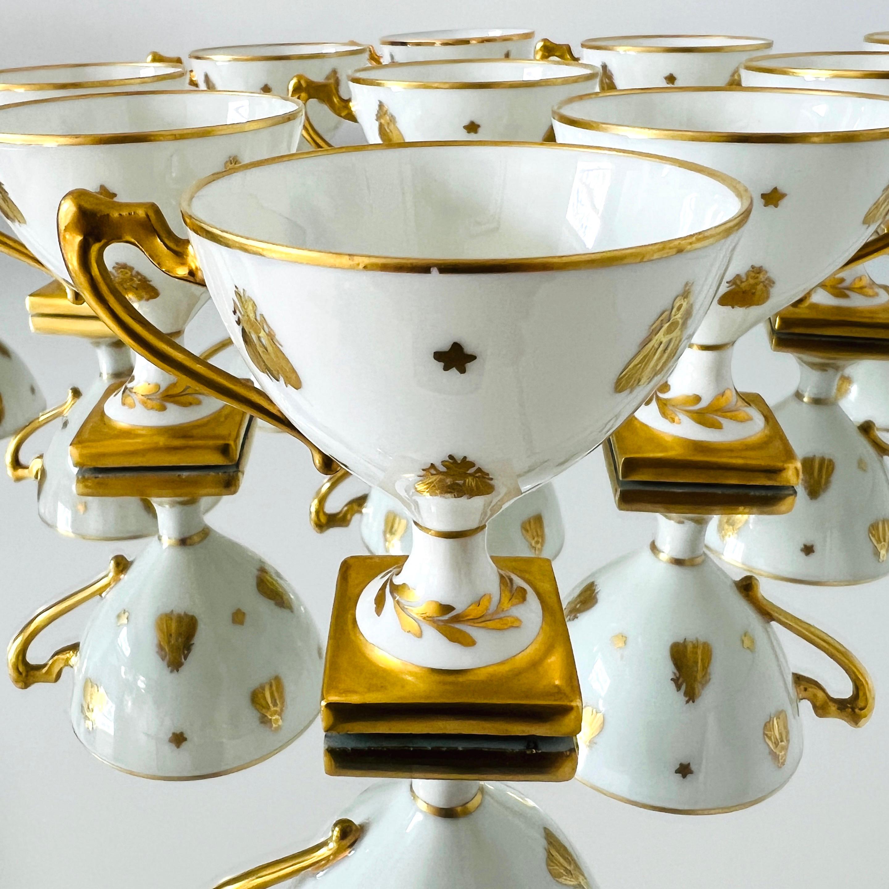 Le Tallec Golden Bees Porcelain Demitasse Cups and Saucers, circa 1957 Set/11-12 For Sale 4