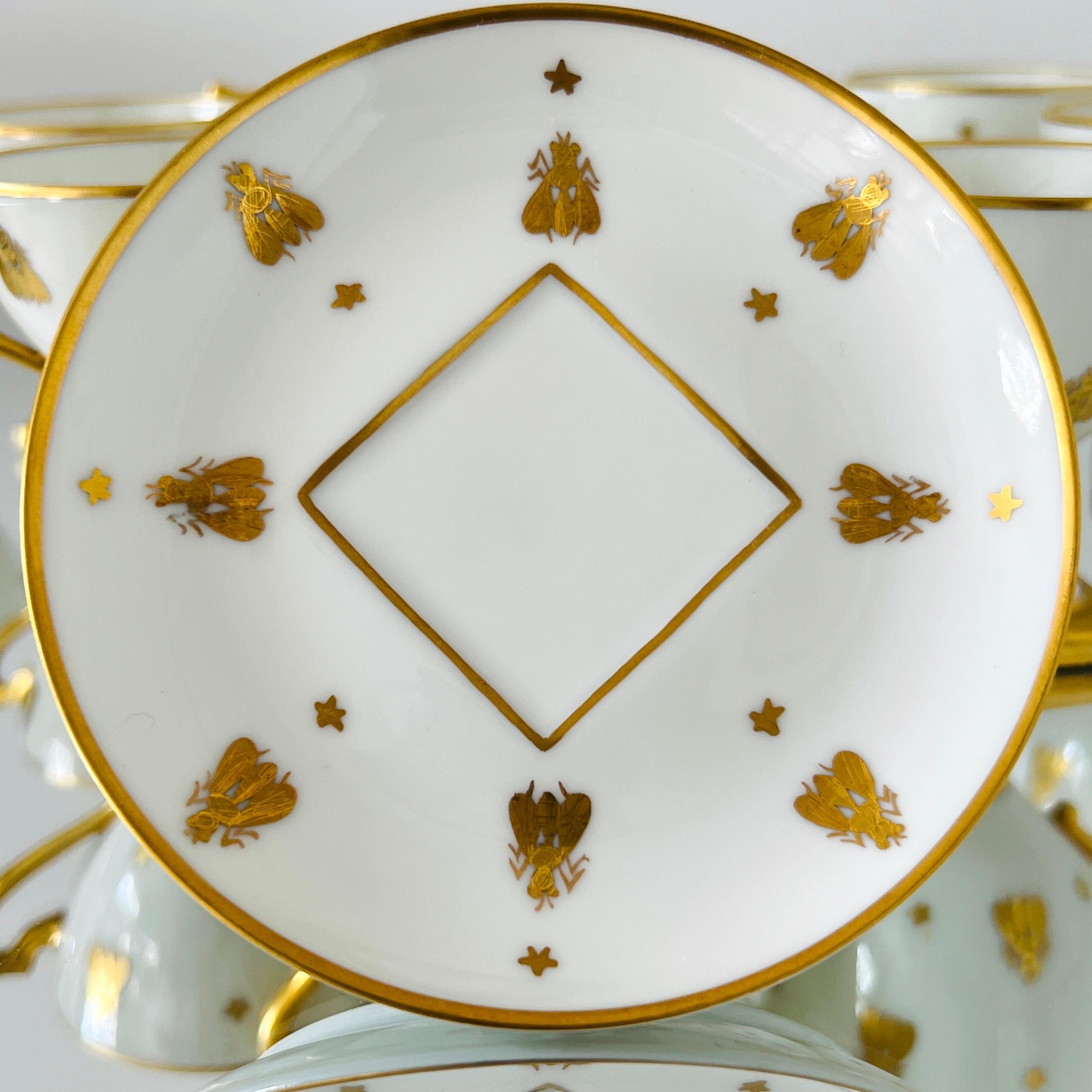 Le Tallec Golden Bees Porcelain Demitasse Cups and Saucers, circa 1957 Set/11-12 In Good Condition For Sale In Fort Lauderdale, FL