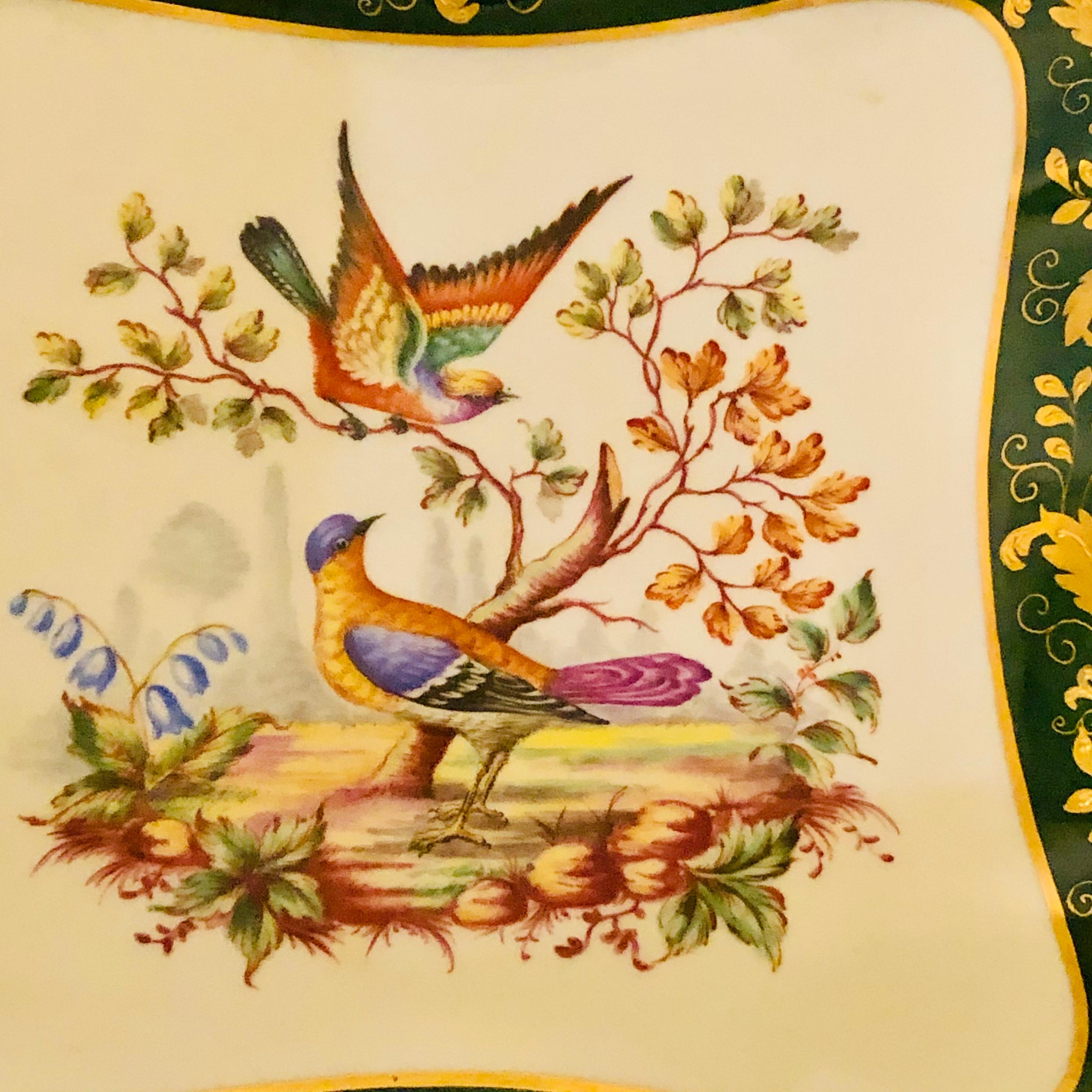 Le Tallec Green Bowl Painted with Colorful Birds with a Raised Gold Border 5