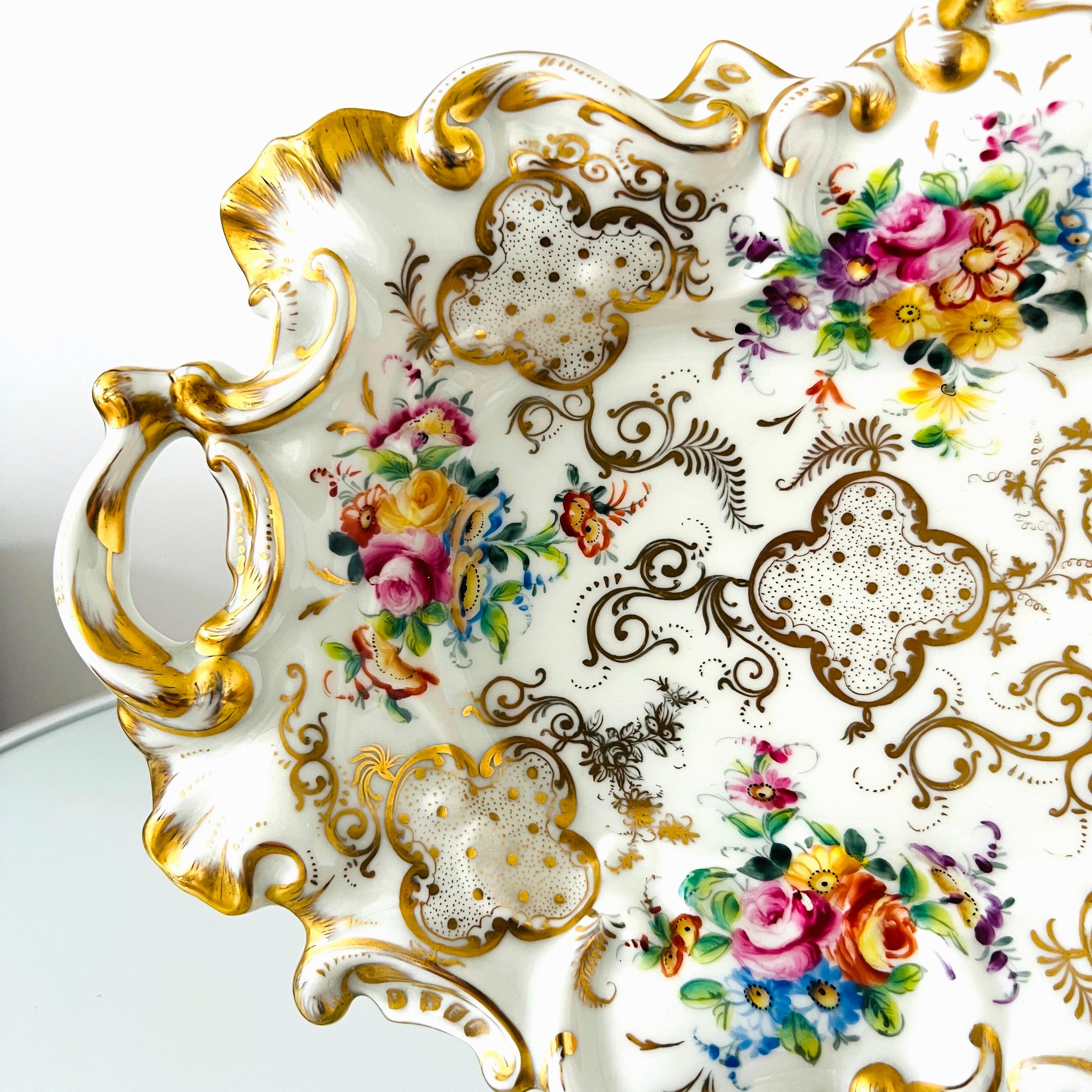 French Le Tallec Hand Painted Gold and Floral Rococo Porcelain Platter or Tray For Sale