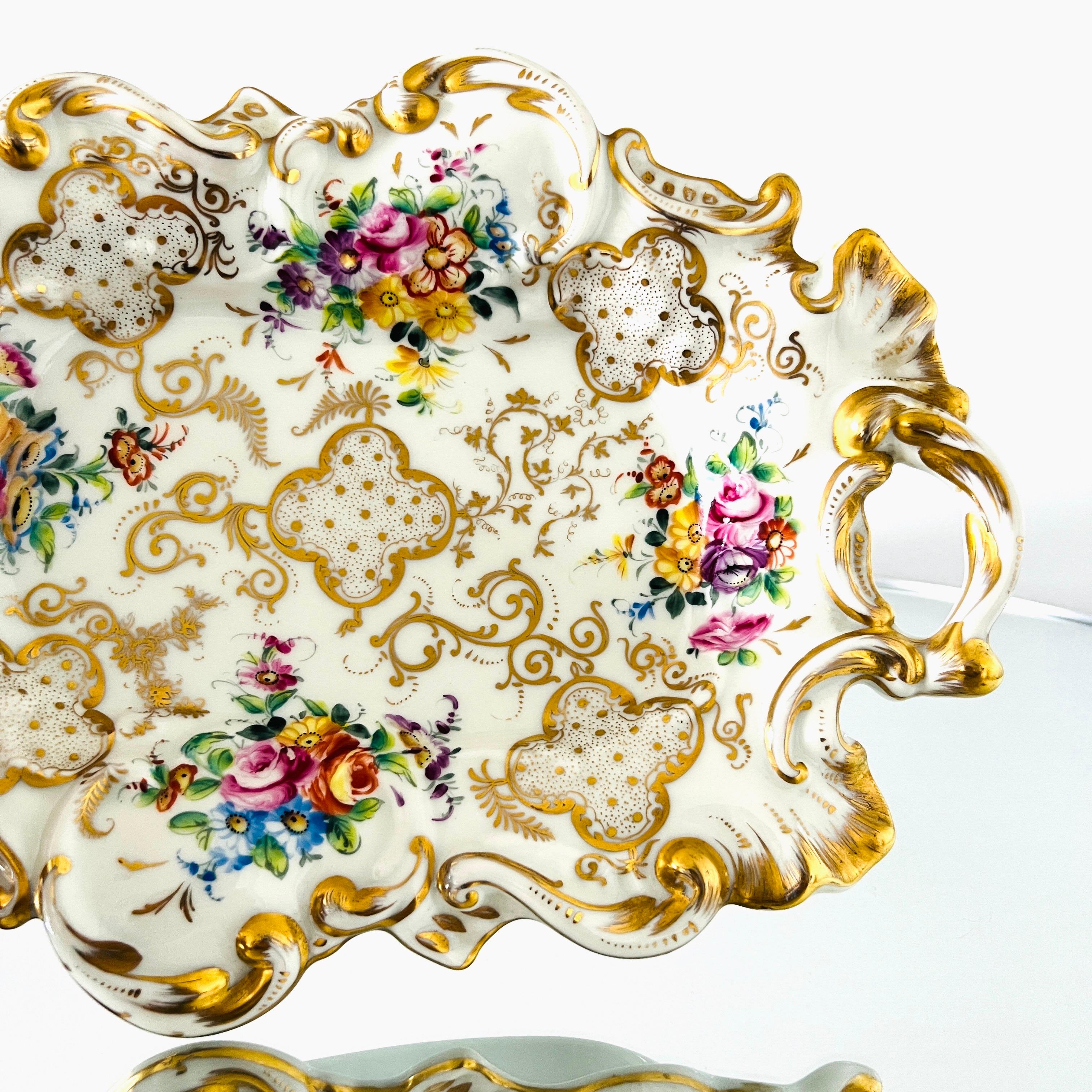 Le Tallec Hand Painted Gold and Floral Rococo Porcelain Platter or Tray In Good Condition For Sale In Fort Lauderdale, FL