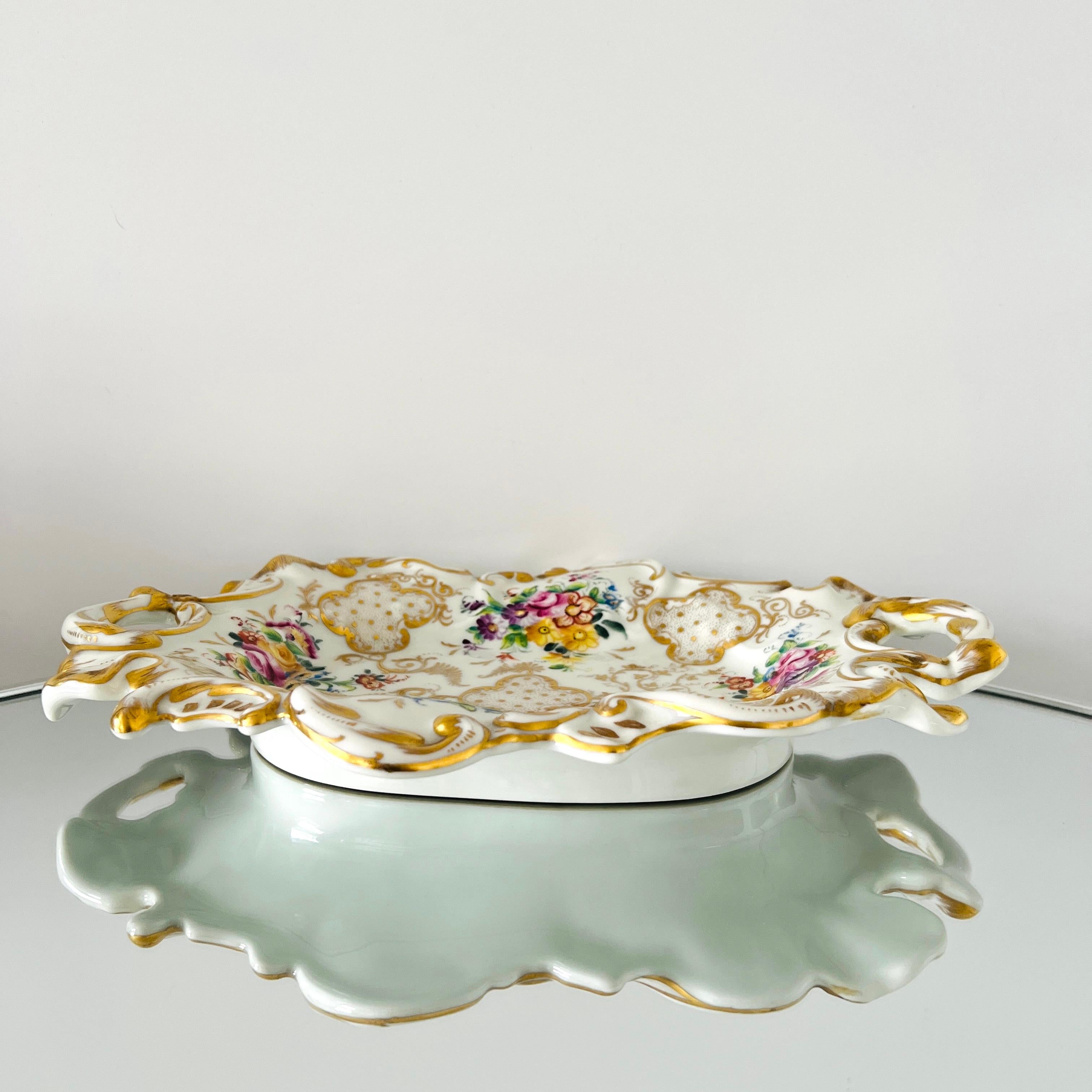 Mid-20th Century Le Tallec Hand Painted Gold and Floral Rococo Porcelain Platter or Tray For Sale