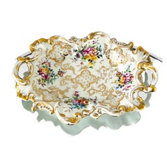Le Tallec Hand Painted Gold and Floral Rococo Porcelain Platter or Tray