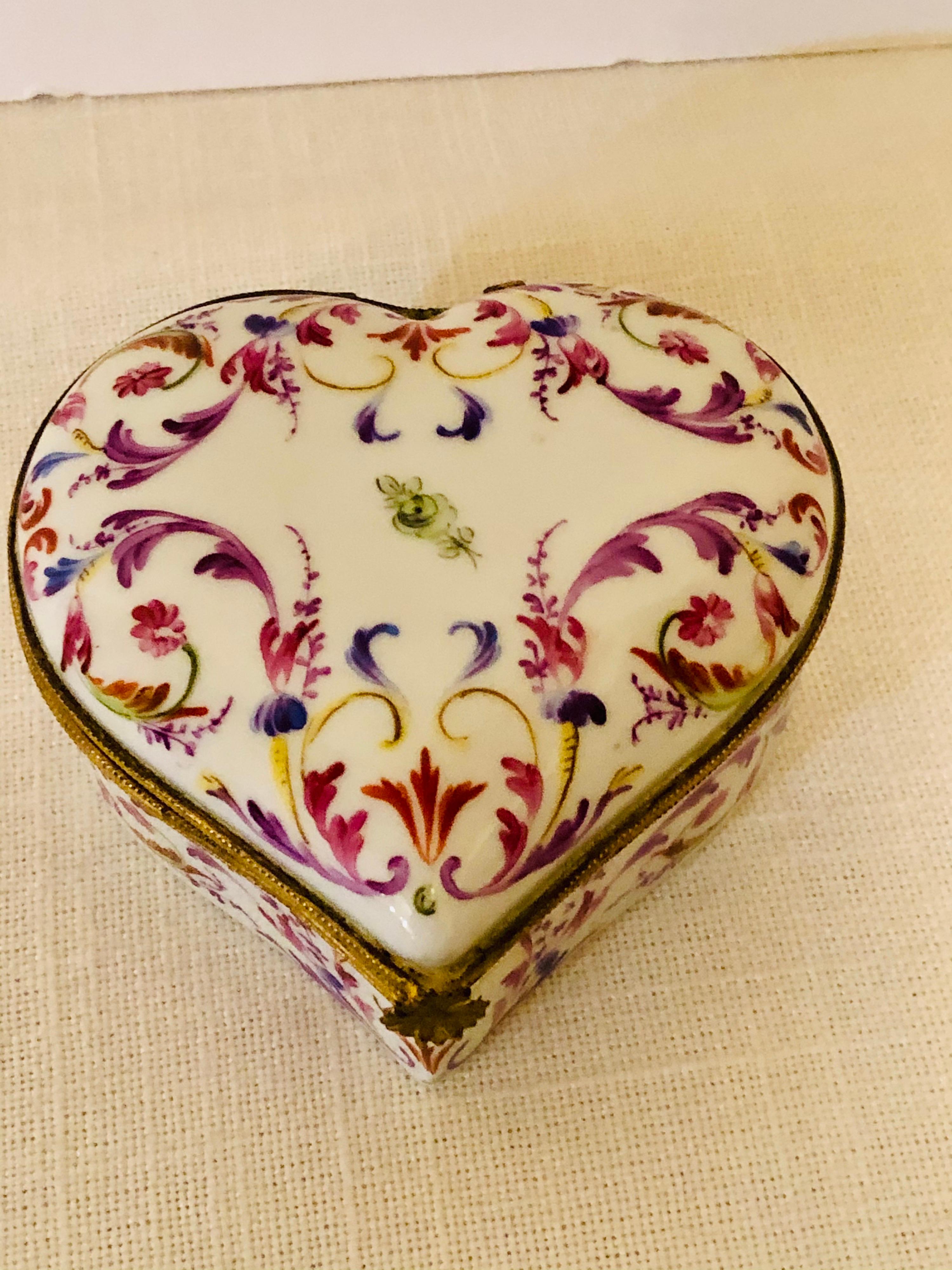 Porcelain Le Tallec Heart Shape Box Hand-Painted with a Colorful Arabesque Decoration For Sale
