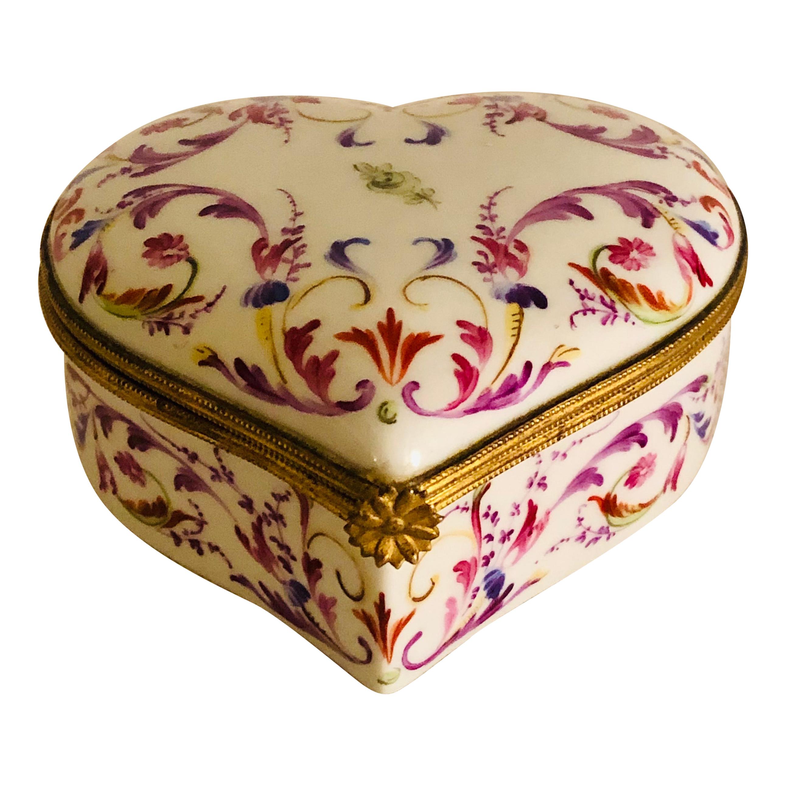 Le Tallec Heart Shape Box Hand-Painted with a Colorful Arabesque Decoration For Sale