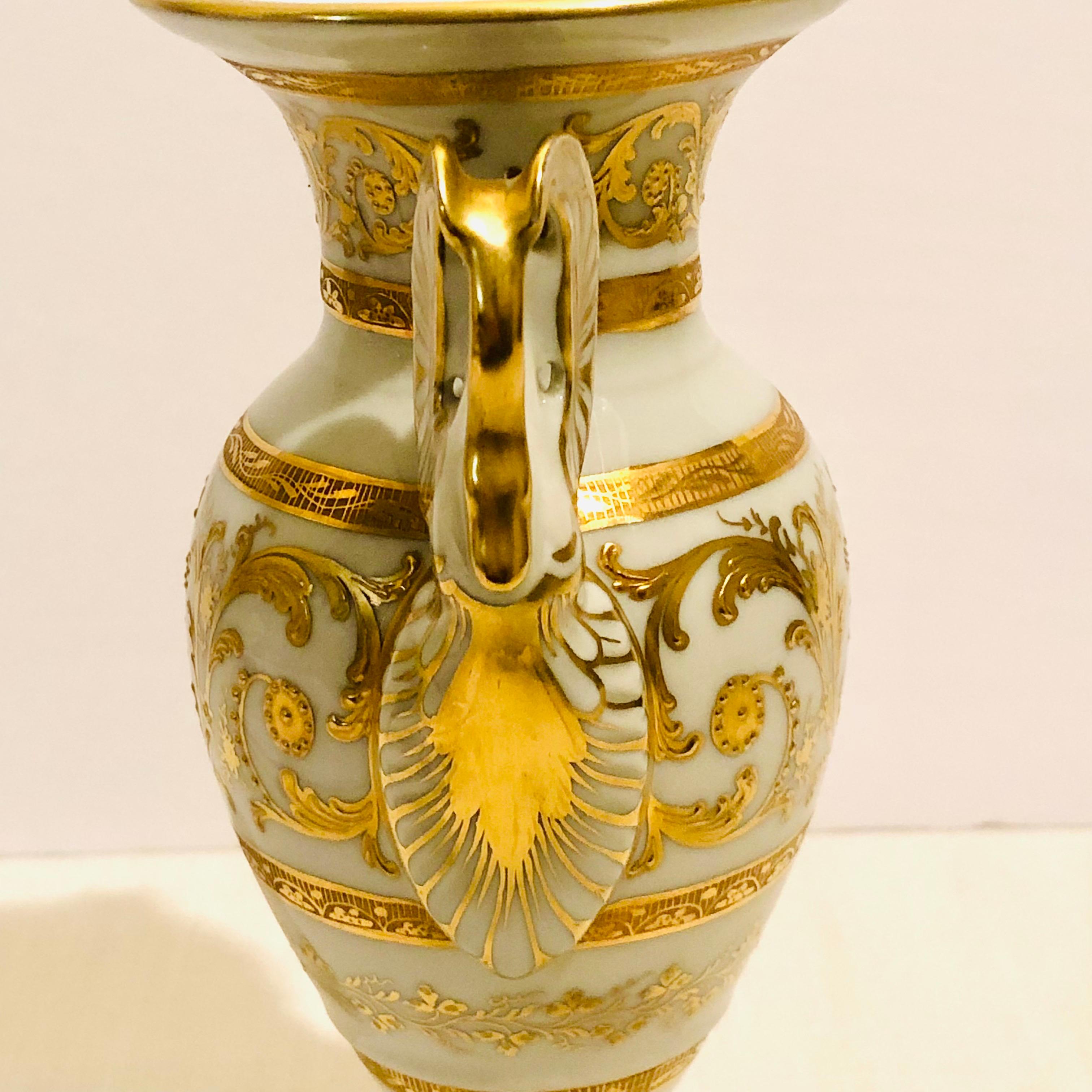 Le Tallec Neoclassical Vase With Elaborate Raised Gliding and Swan Handles 3
