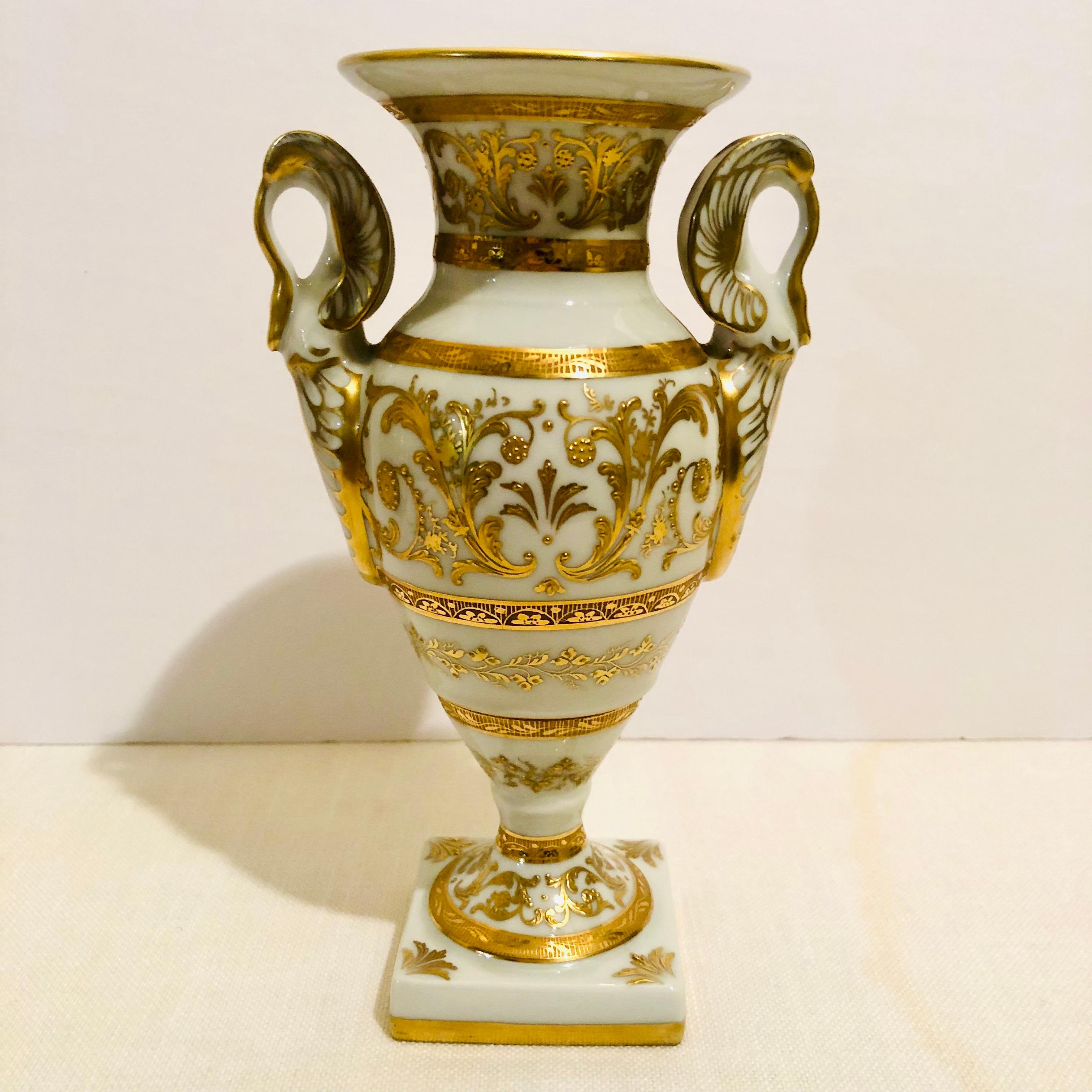 French Le Tallec Neoclassical Vase With Elaborate Raised Gliding and Swan Handles