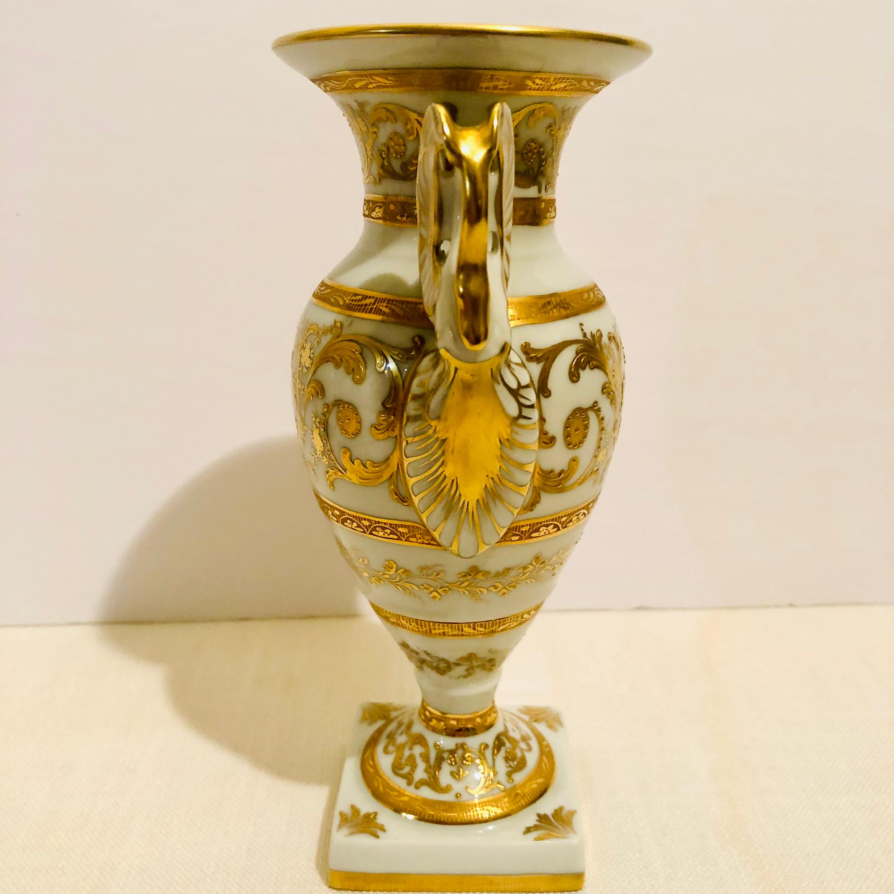Gilt Le Tallec Neoclassical Vase With Elaborate Raised Gliding and Swan Handles