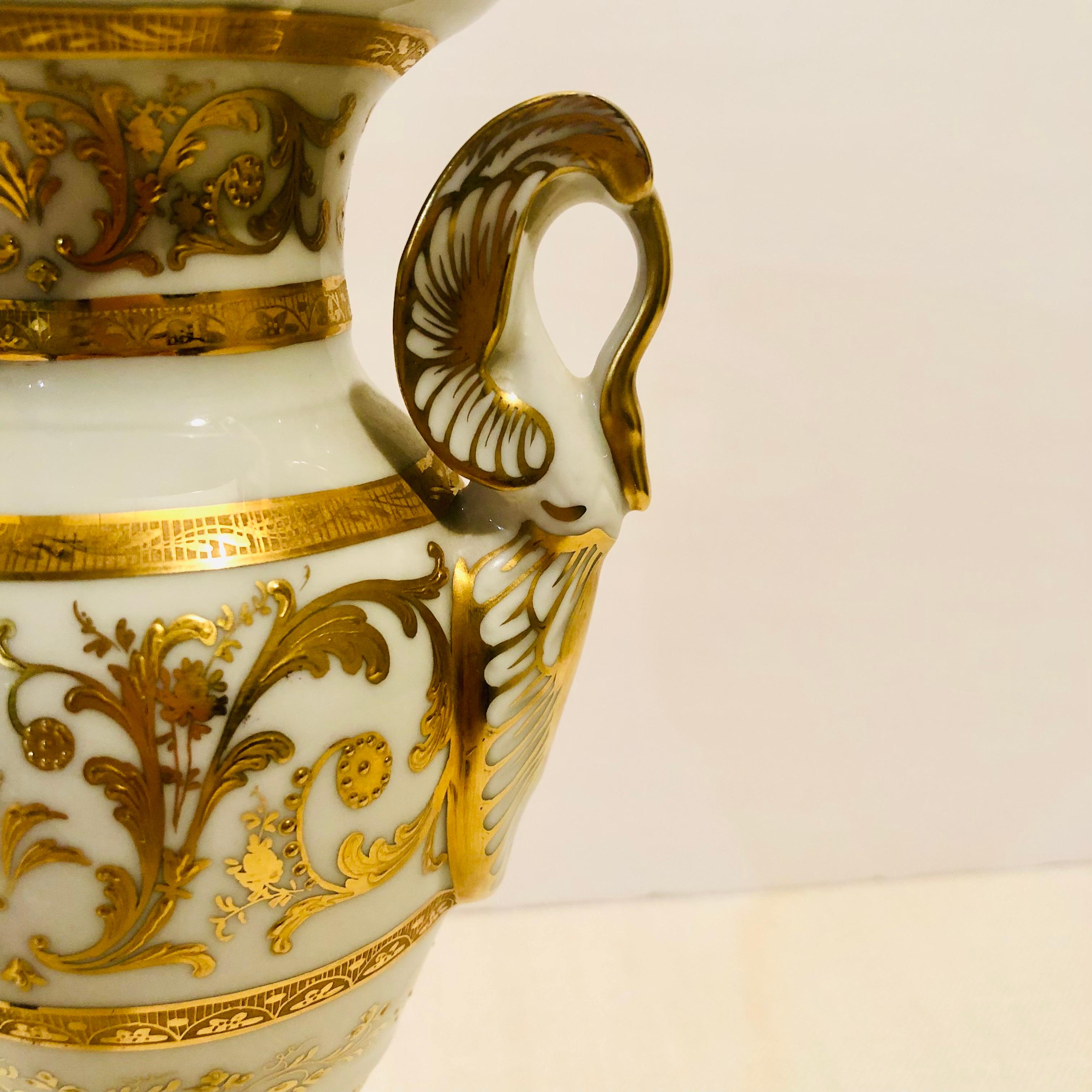 Le Tallec Neoclassical Vase With Elaborate Raised Gliding and Swan Handles In Good Condition In Boston, MA